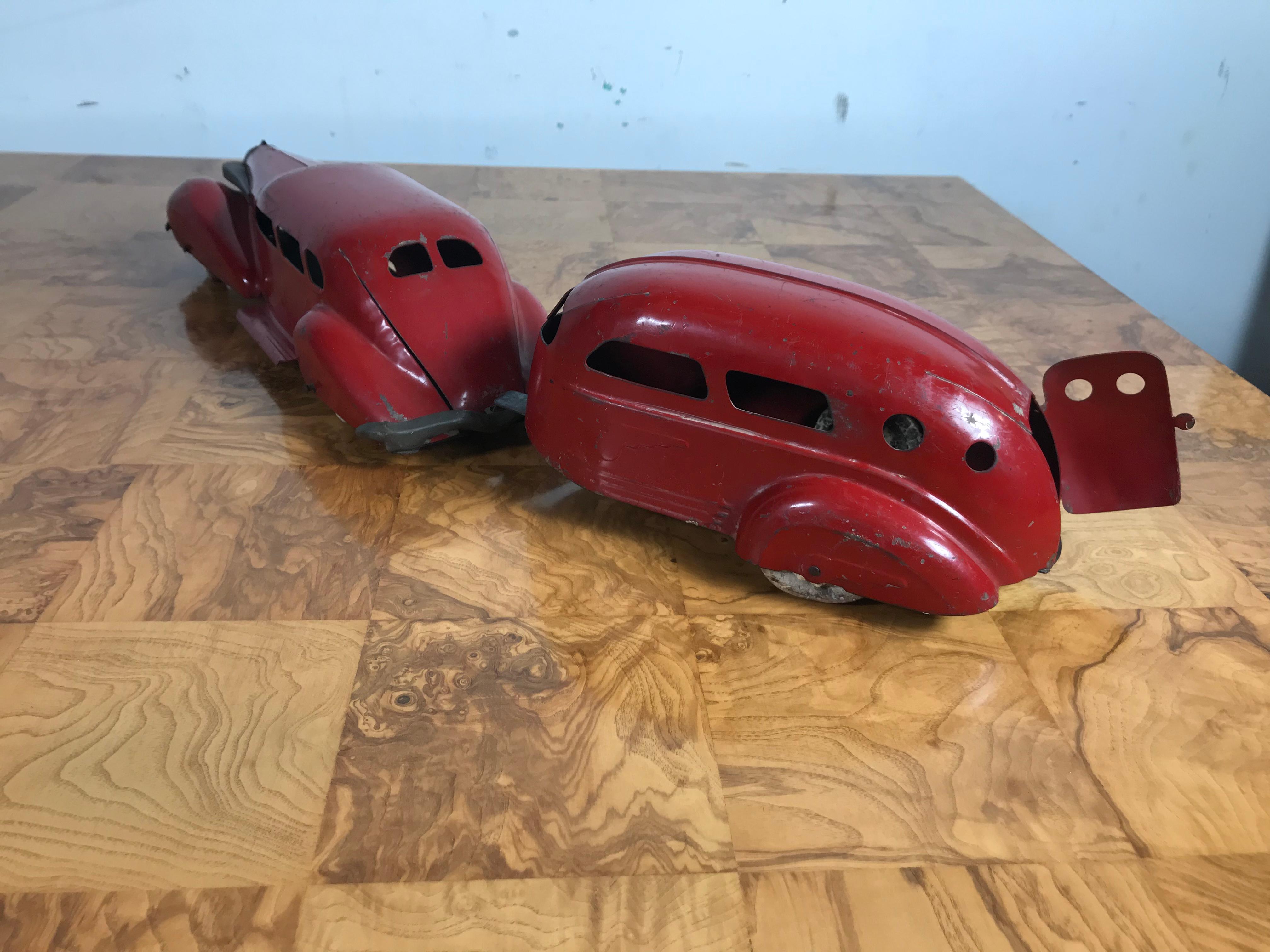 Rare Art Deco Wyandotte Pressed Steel LaSalle Car and Travel Trailer, 1936 1