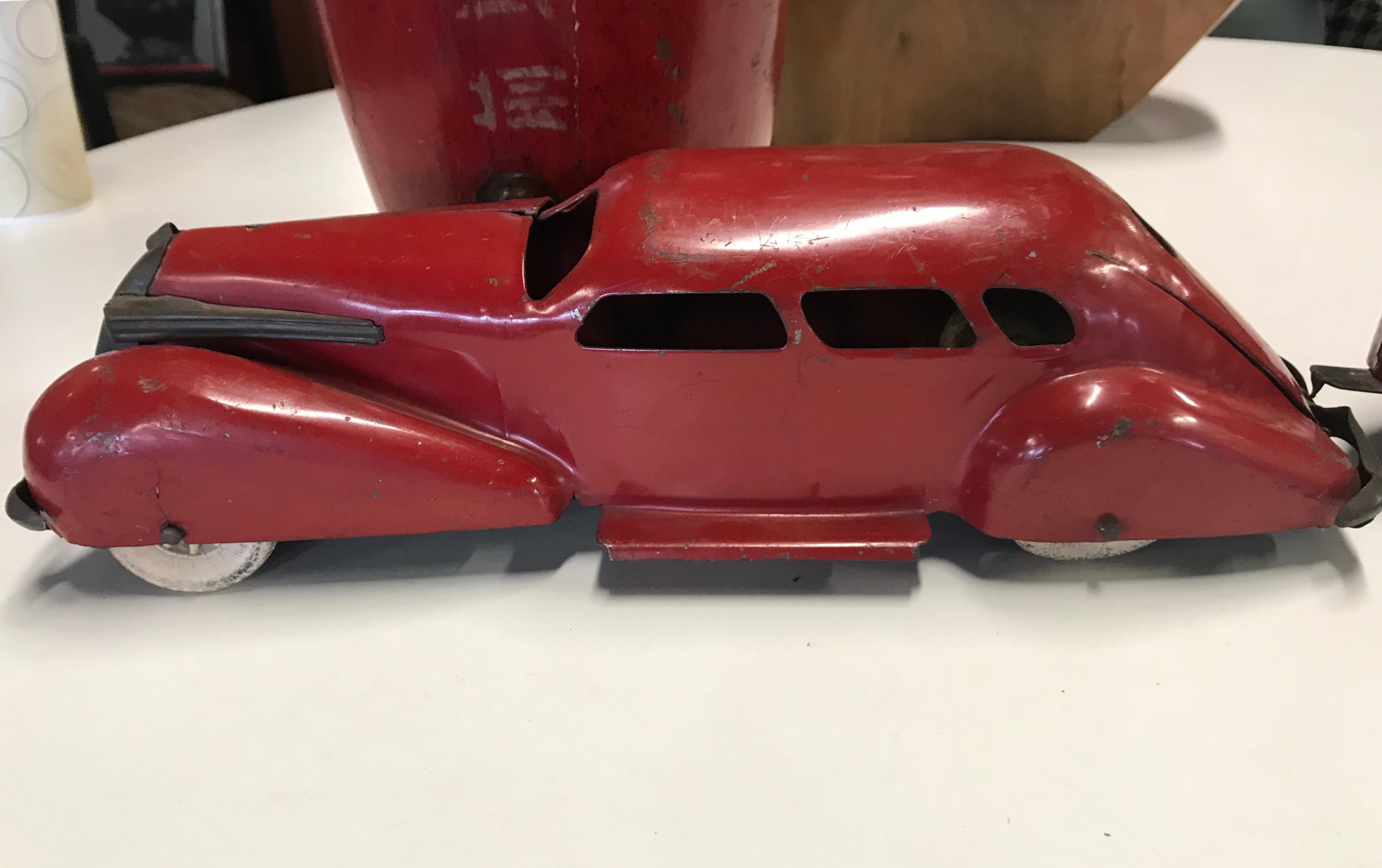 American Rare Art Deco Wyandotte Pressed Steel LaSalle Car and Travel Trailer, 1936