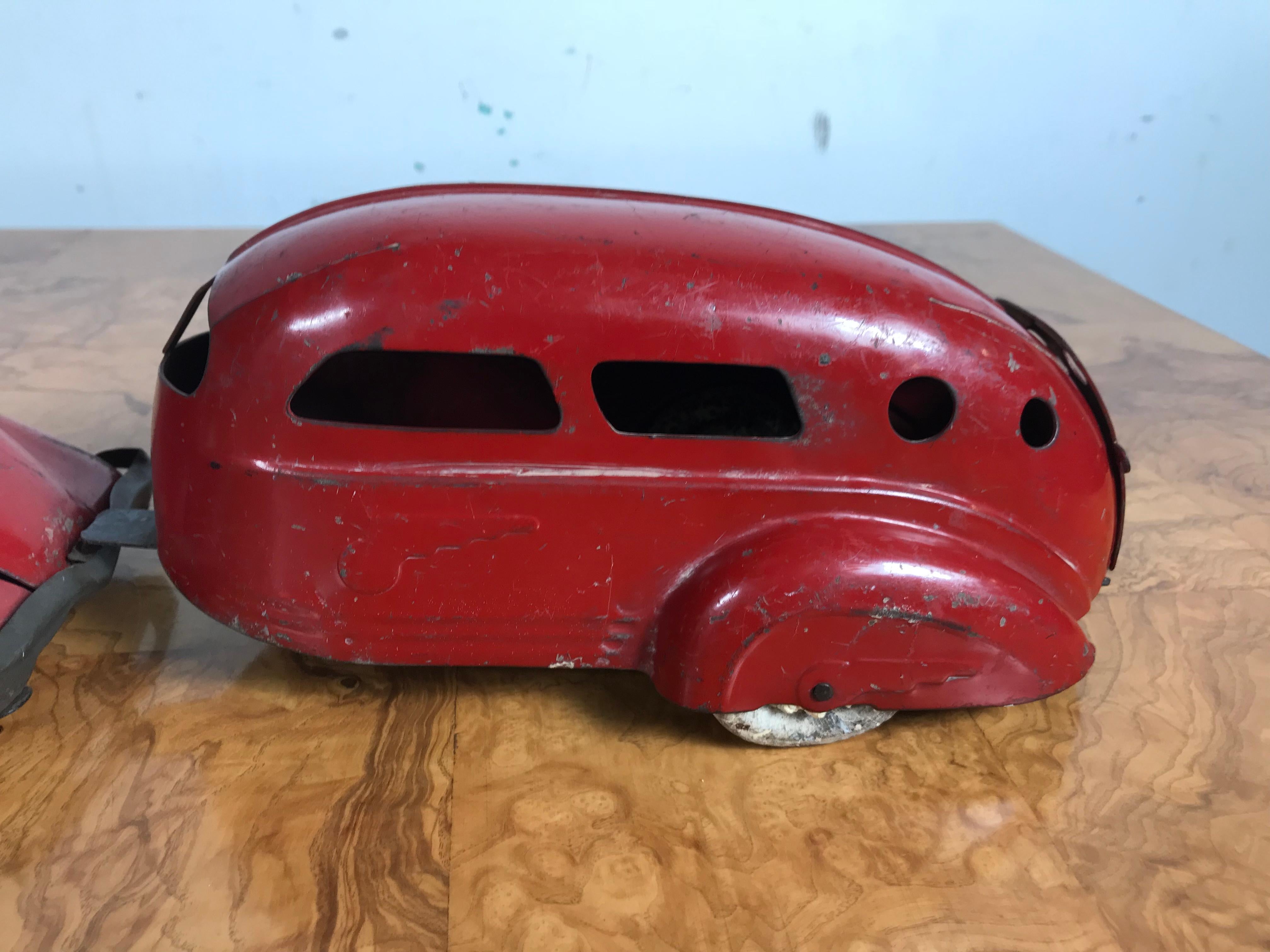 Mid-20th Century Rare Art Deco Wyandotte Pressed Steel LaSalle Car and Travel Trailer, 1936