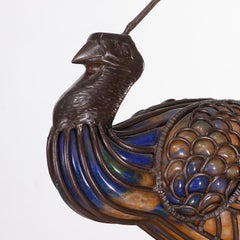 Rare Art glass and wrought Iron Sculptural  Peacock Lamp by Muller-Frères
