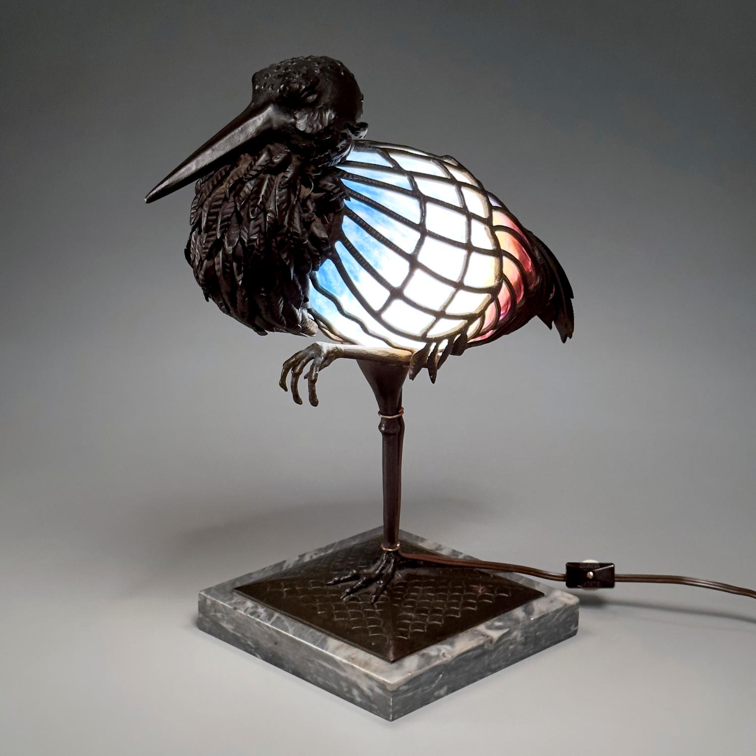 Rare Art Glass and Wrougth Iron Sculptural Lamp by Muller-Frères In Good Condition For Sale In Montreal, QC