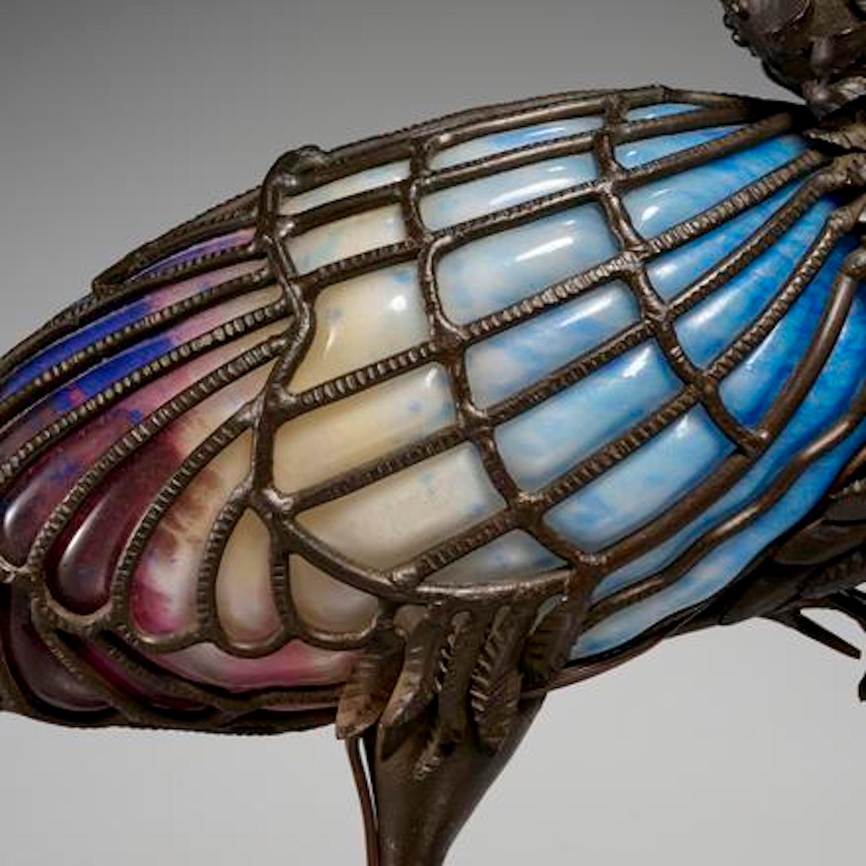Rare lampe sculpturale en verre d'art et fer forgé par Muller Frères en vente 3