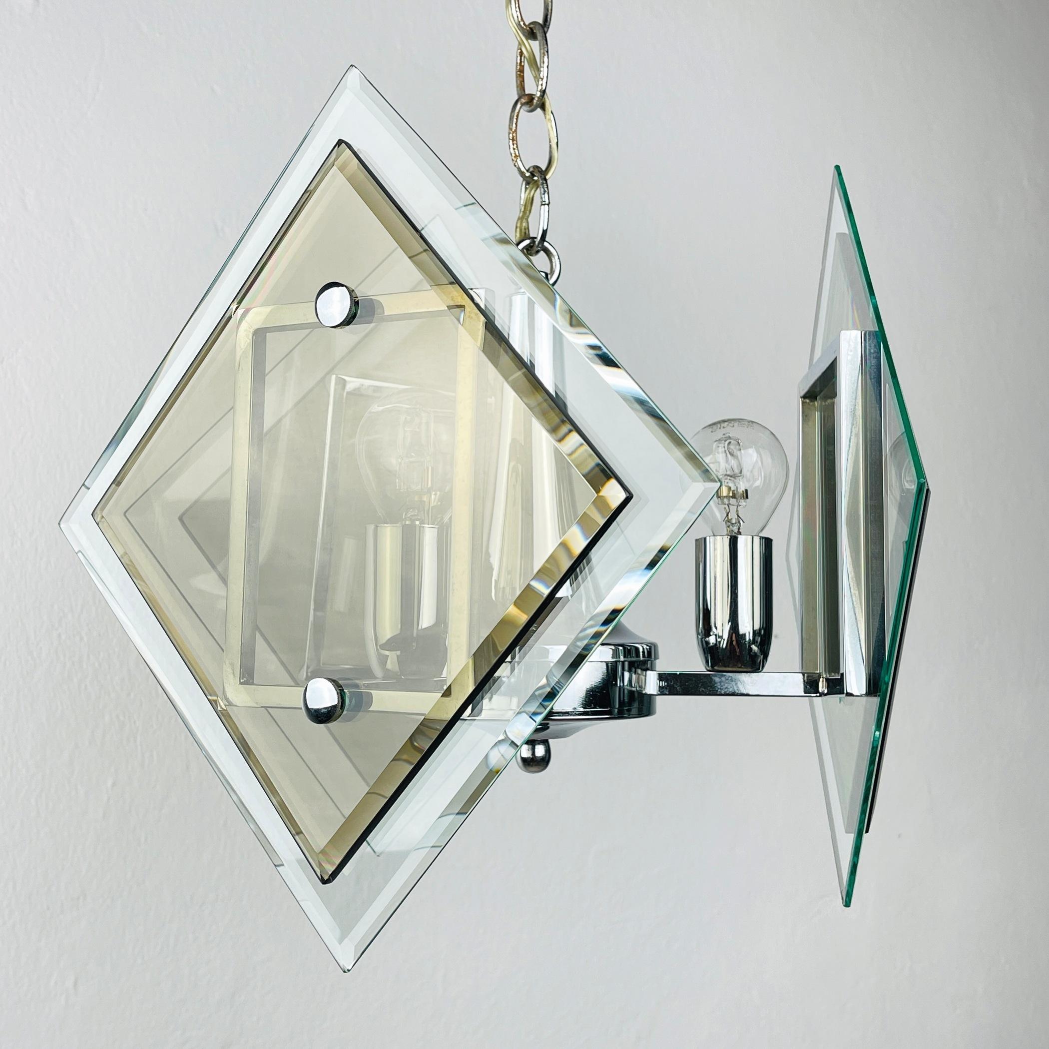 Métal Lampe suspendue rare en verre d'art de Fontana Arte, Italie, années 1970  en vente