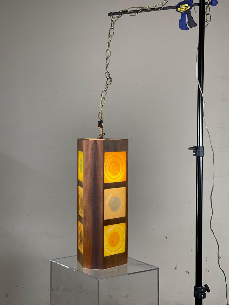 Rare Art Glass Pendant Lamp by France Higgins with Nine Fused Rondelays For Sale 12