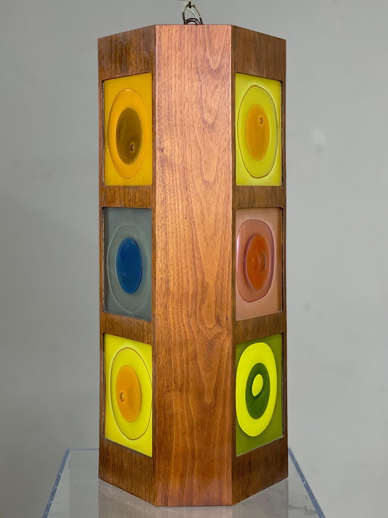 Mid-Century Modern Rare Art Glass Pendant Lamp by France Higgins with Nine Fused Rondelays For Sale