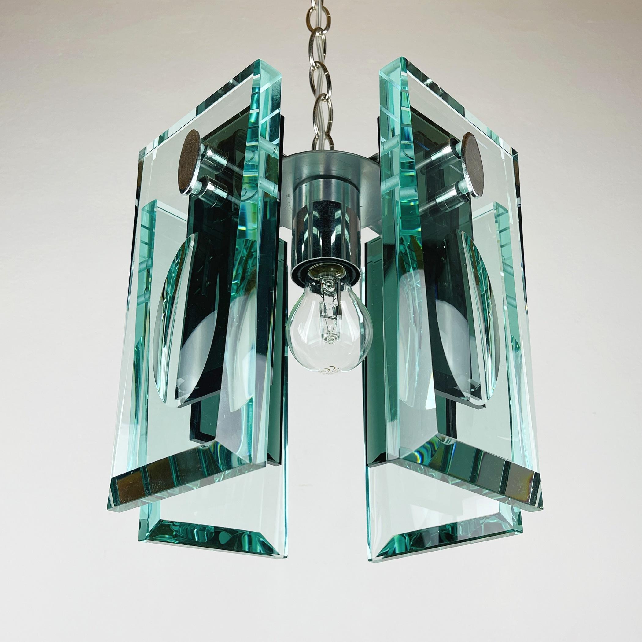 Rare Art Glass Pendant Lamp Italian Design by Fontana Arte Italy 70s For Sale 5