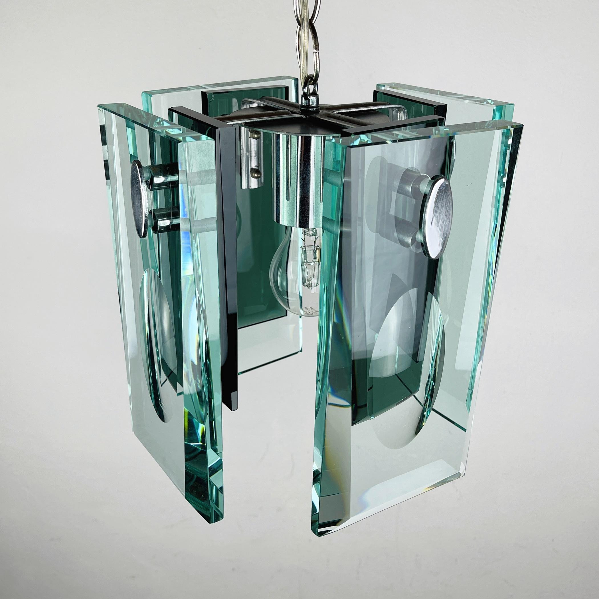Rare Art Glass Pendant Lamp Italian Design by Fontana Arte Italy 70s For Sale 6