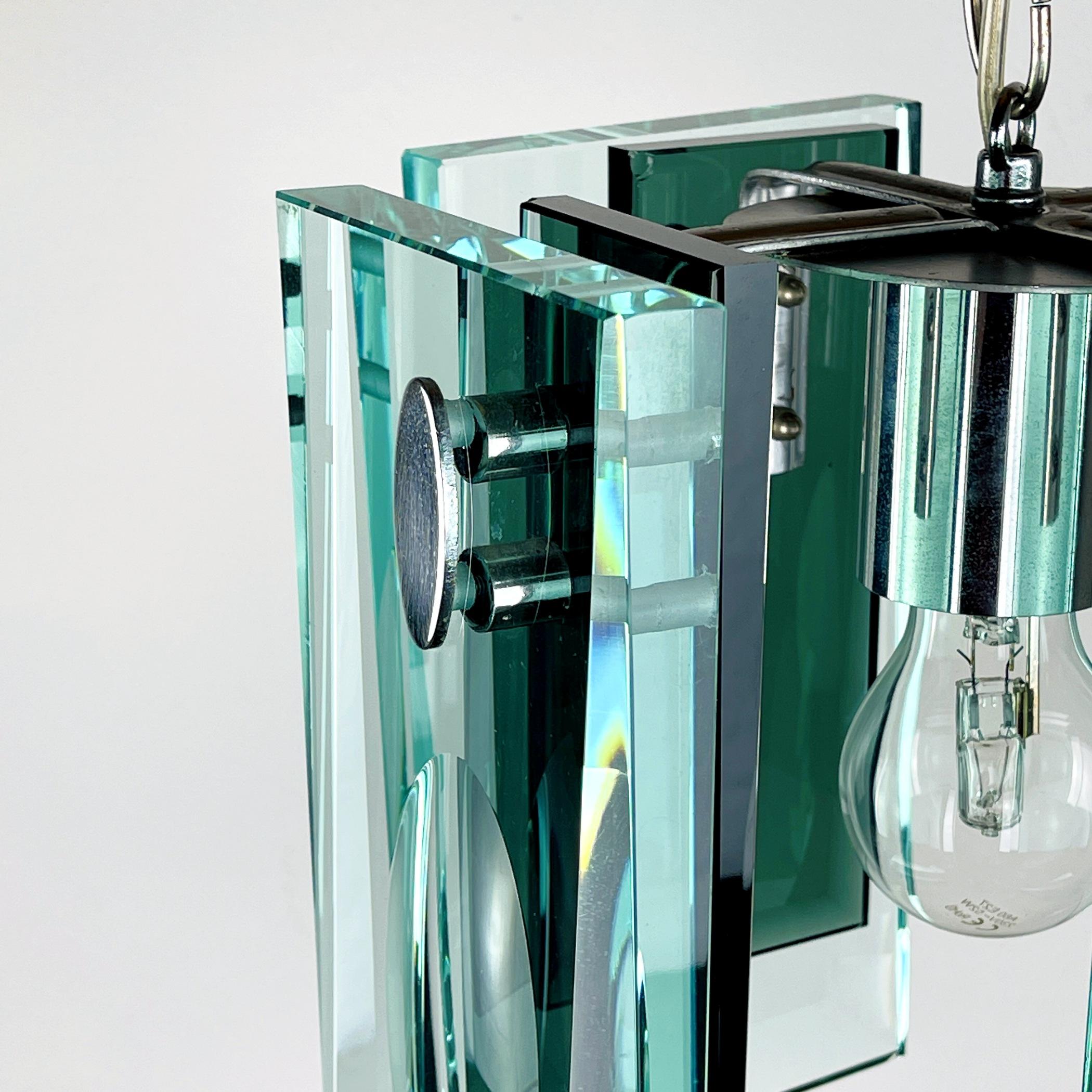 Rare Art Glass Pendant Lamp Italian Design by Fontana Arte Italy 70s For Sale 8