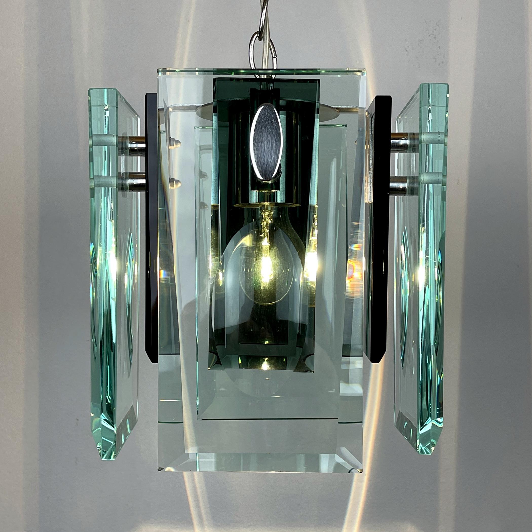 Rare Art Glass Pendant Lamp Italian Design by Fontana Arte Italy 70s For Sale 10