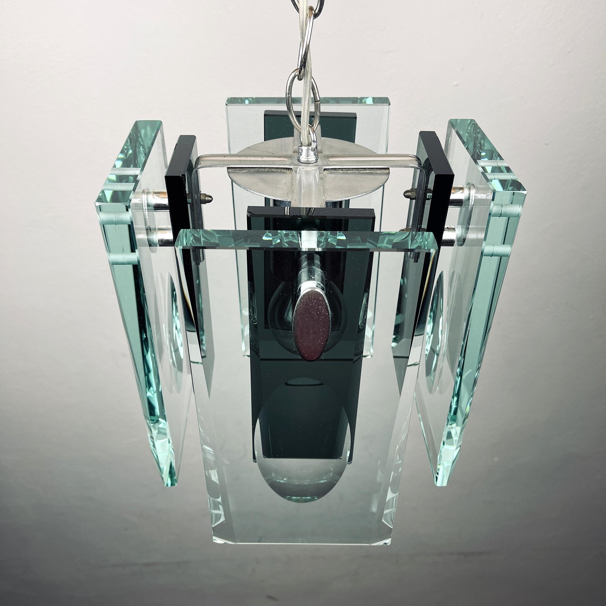 Rare Art Glass Pendant Lamp Italian Design by Fontana Arte Italy 70s In Good Condition For Sale In Miklavž Pri Taboru, SI