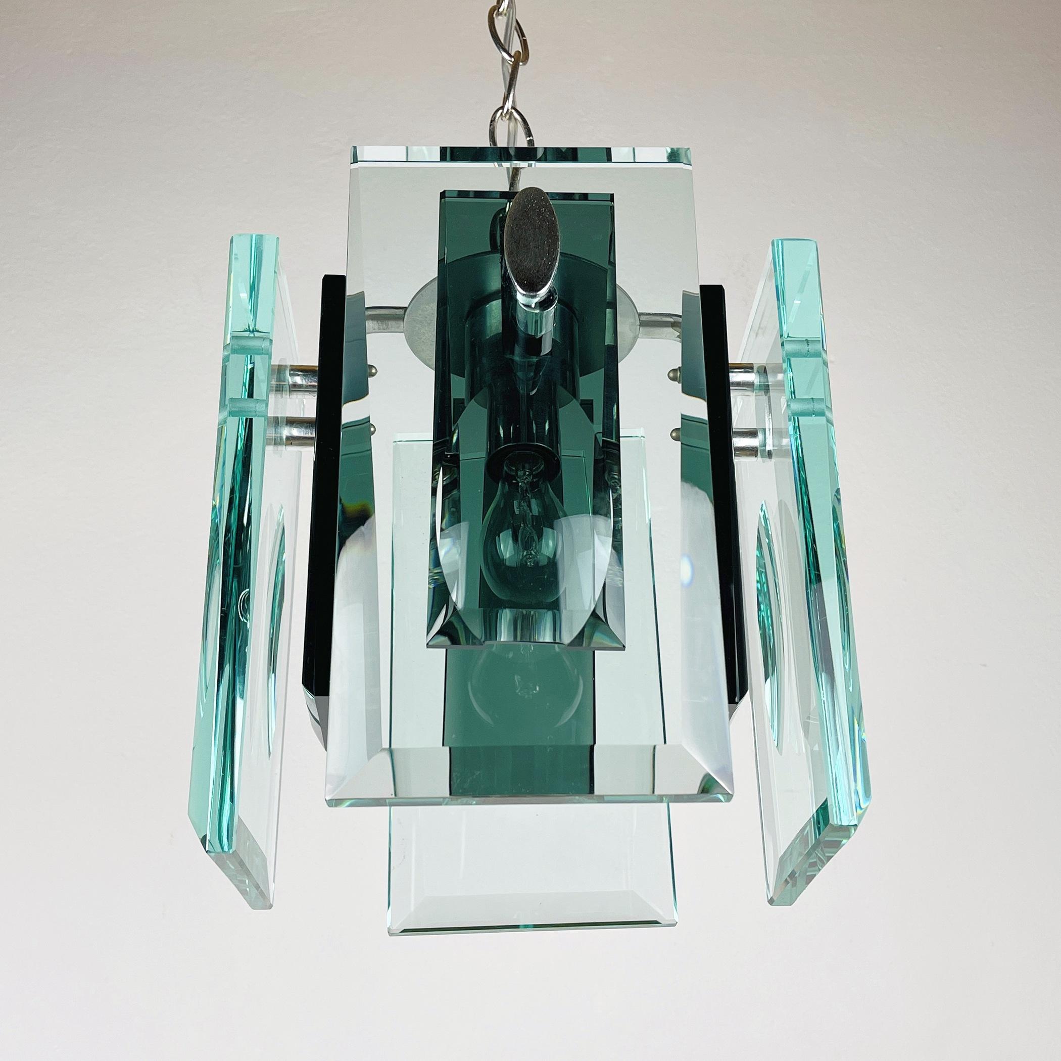 Rare Art Glass Pendant Lamp Italian Design by Fontana Arte Italy 70s For Sale 1