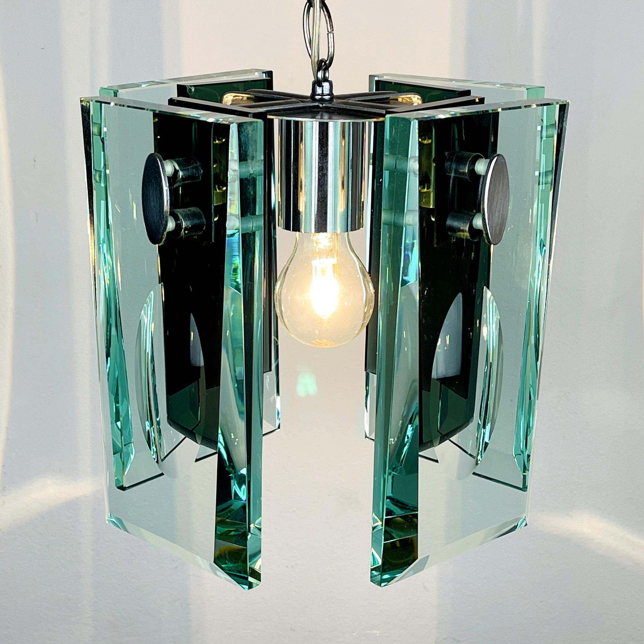 Rare Art Glass Pendant Lamp Italian Design by Fontana Arte Italy 70s For Sale 2