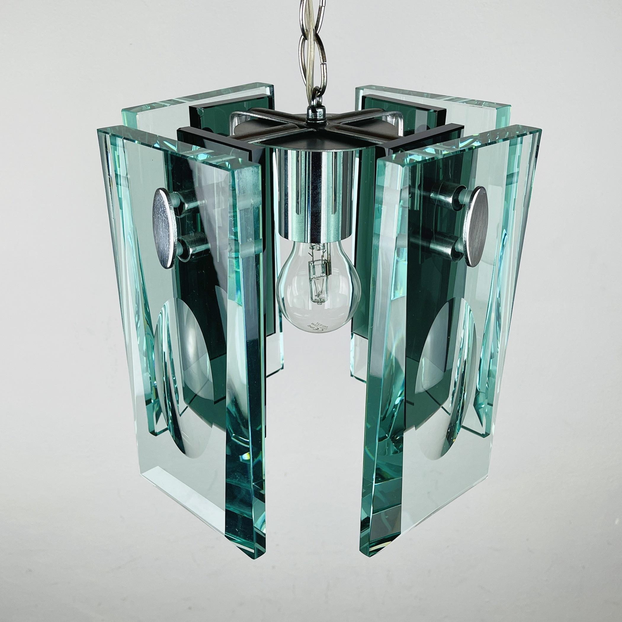 Rare Art Glass Pendant Lamp Italian Design by Fontana Arte Italy 70s For Sale 3