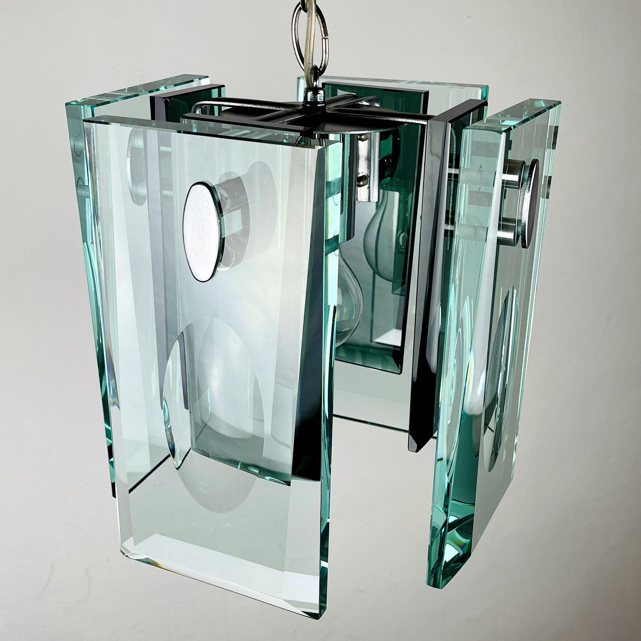Rare Art Glass Pendant Lamp Italian Design by Fontana Arte Italy 70s For Sale 4
