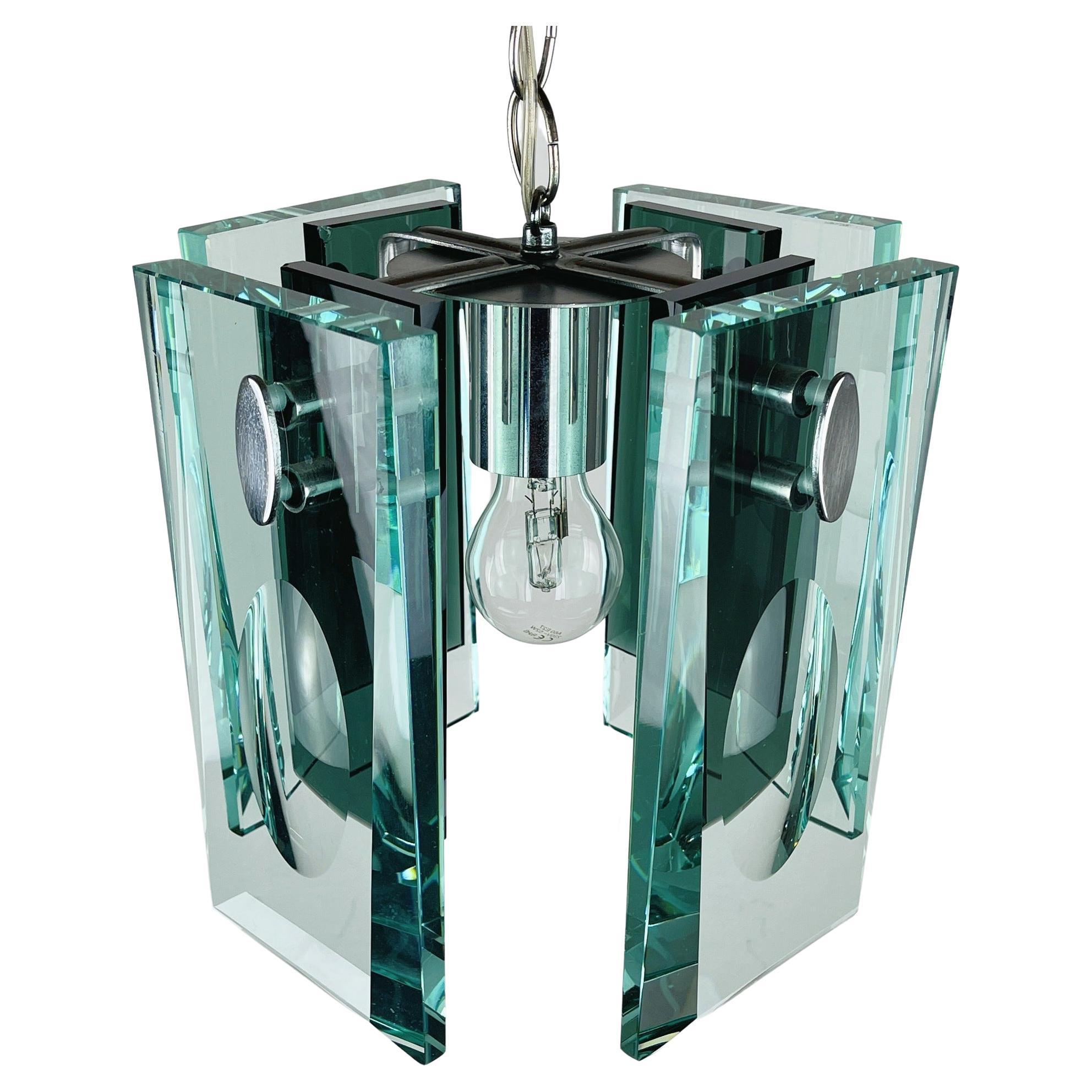 Rare Art Glass Pendant Lamp Italian Design by Fontana Arte Italy 70s For Sale