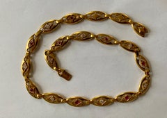 Seltene Jugendstil-Halskette aus 14 Karat Gelbgold mit Rubin und Diamanten