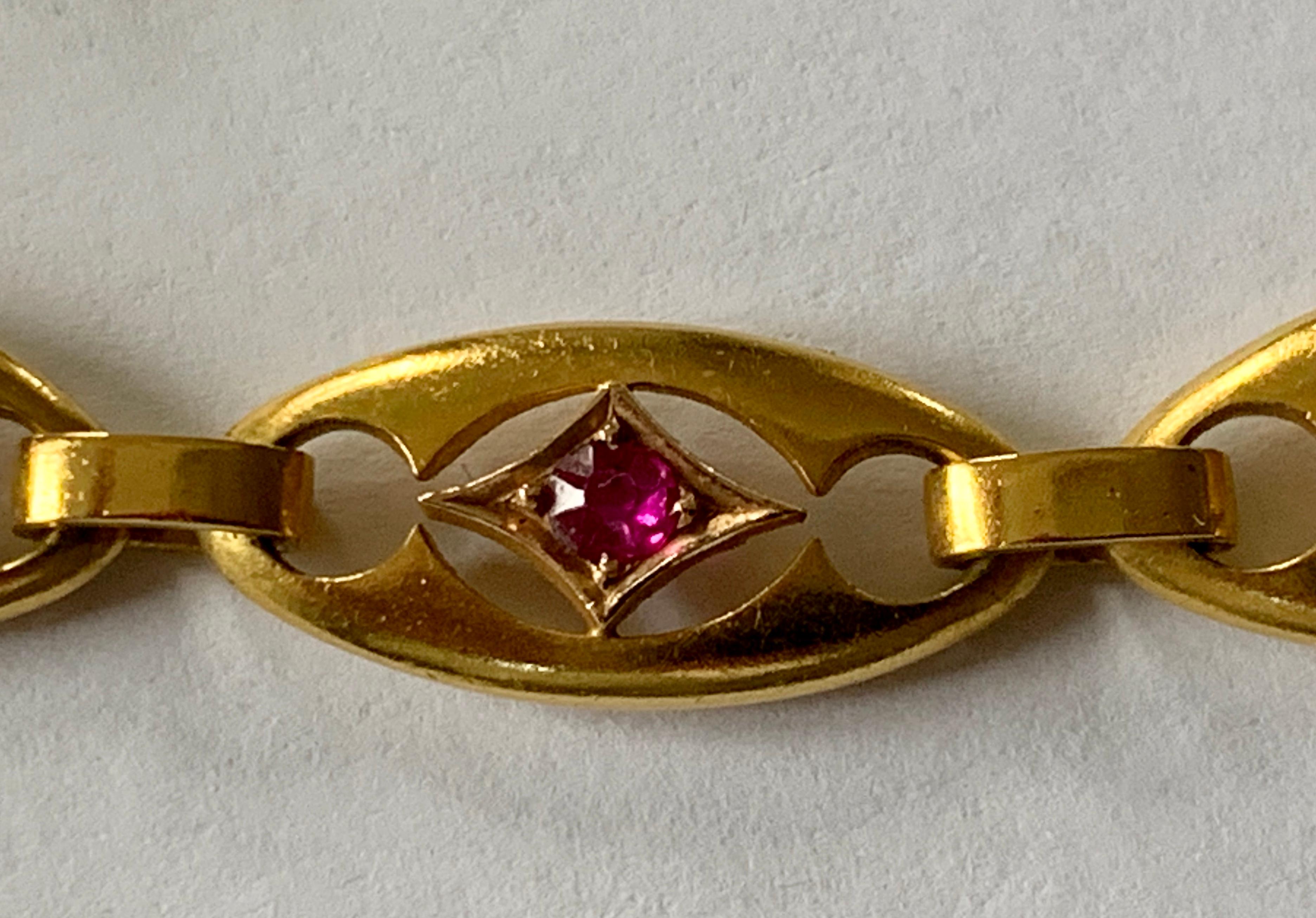 Women's Rare Art Nouveau 14 Karat Yellow Gold Ruby and Diamond Necklace For Sale