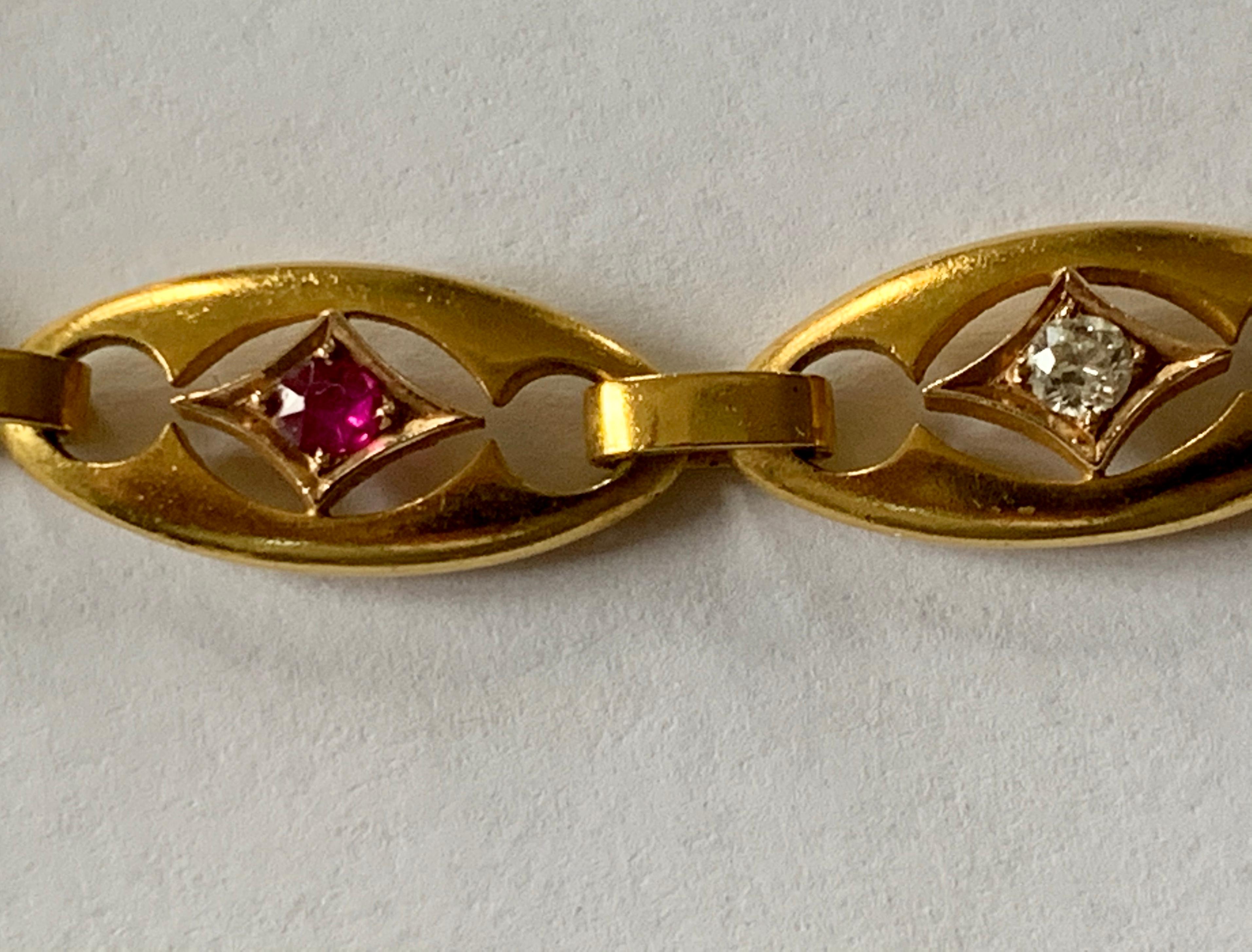 Rare Art Nouveau 14 Karat Yellow Gold Ruby and Diamond Necklace For Sale 1