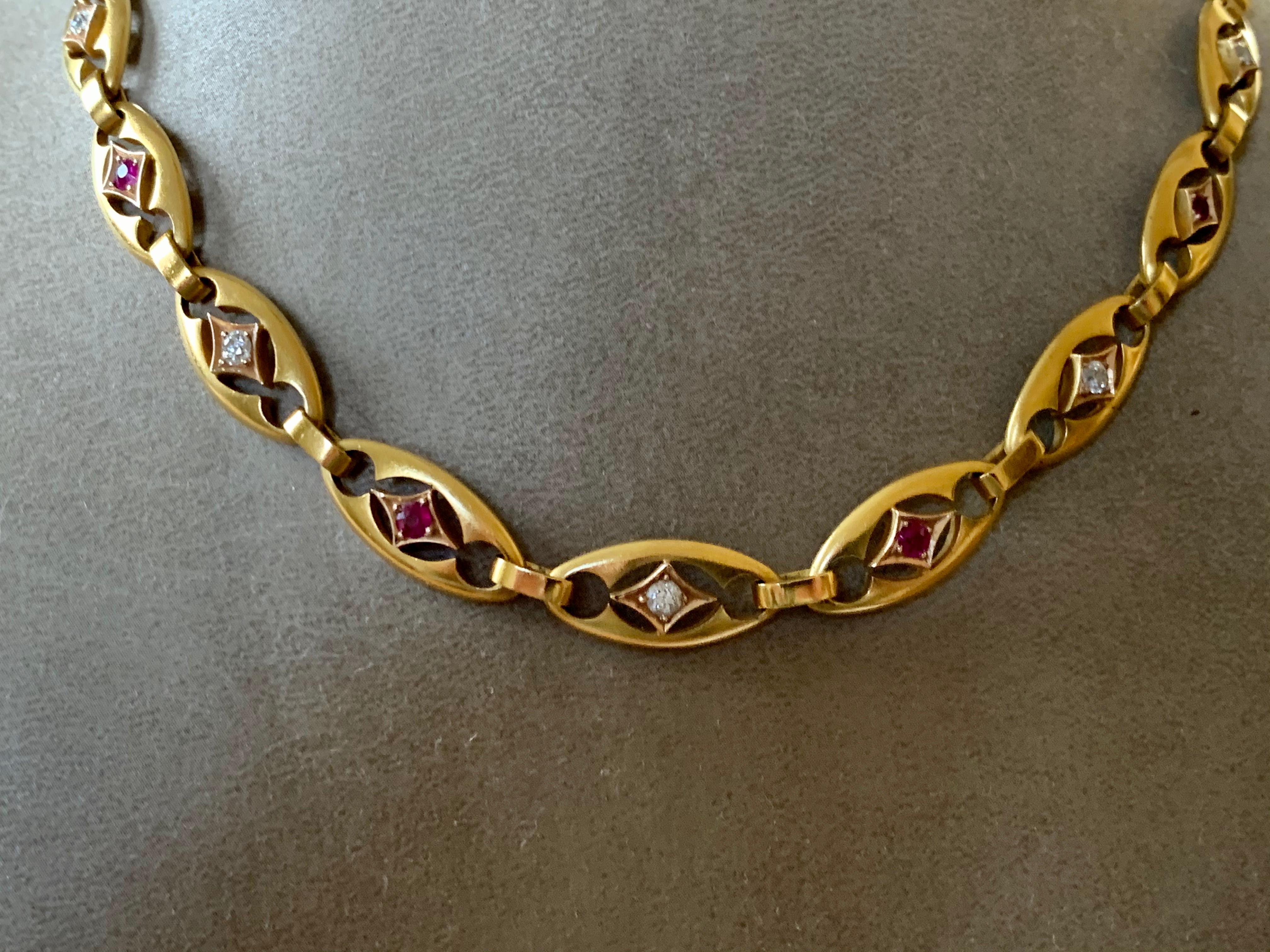 Rare Art Nouveau 14 Karat Yellow Gold Ruby and Diamond Necklace For Sale 2