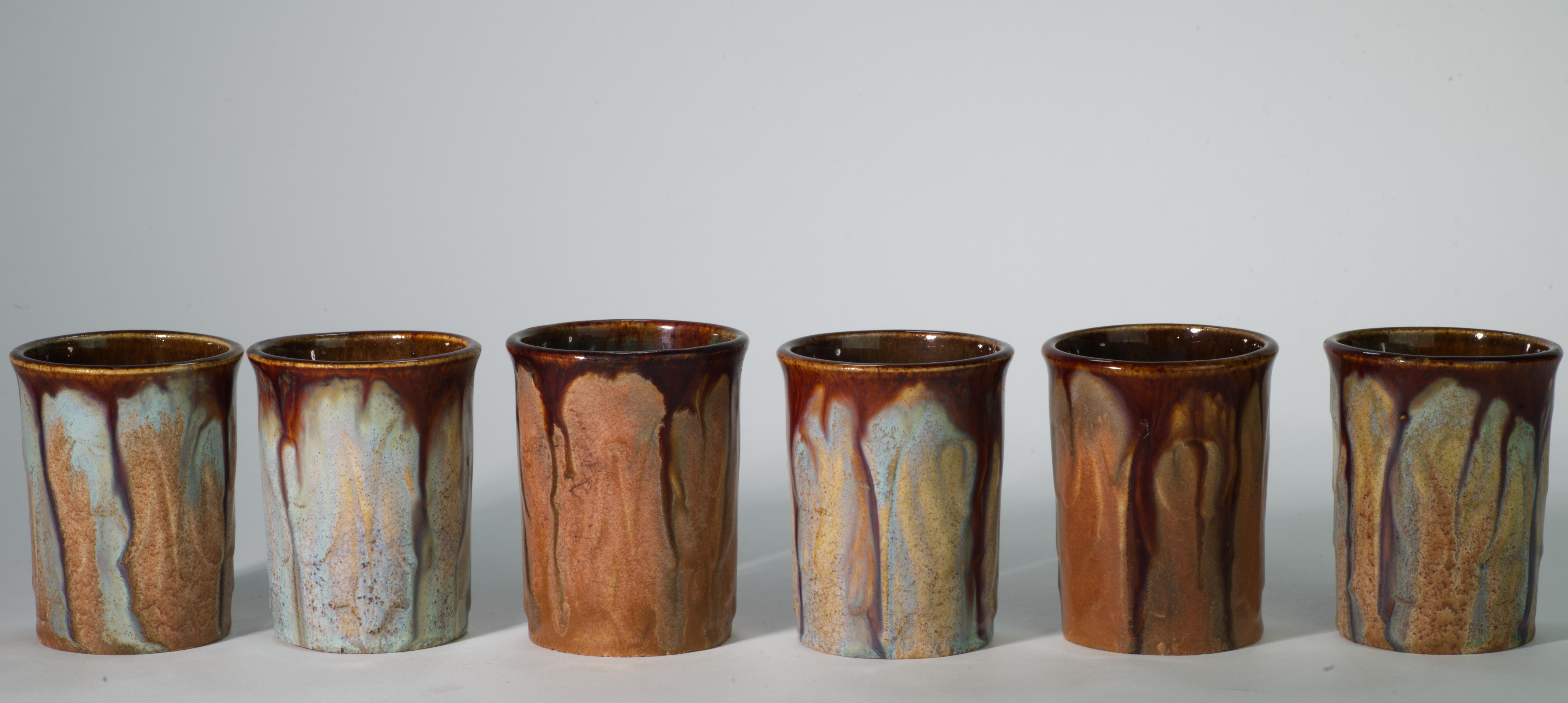 Rare Art Nouveau AMC Wasmuel Set of Faience Pitcher and 6 Glasses, Belguim 3