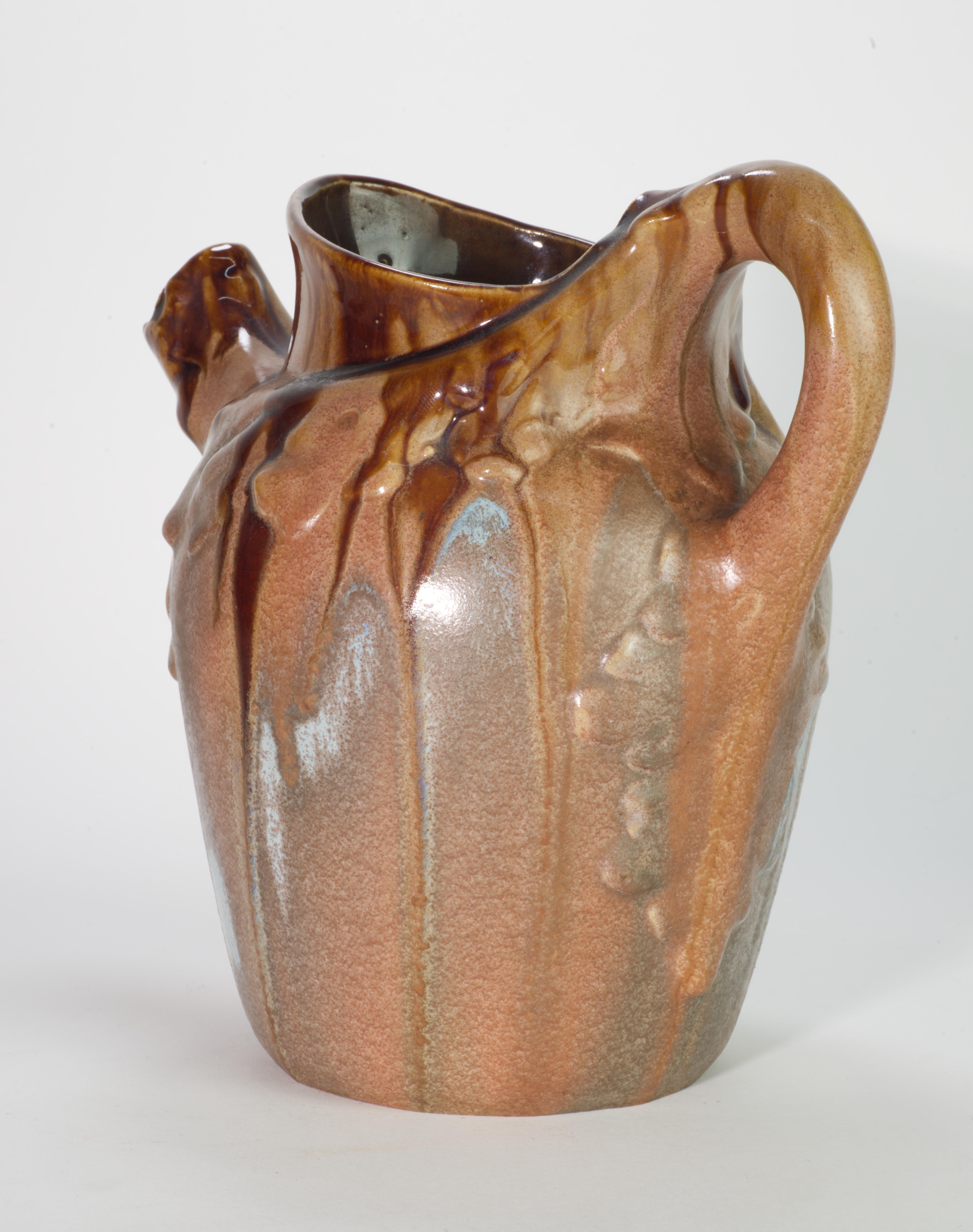 20th Century Rare Art Nouveau AMC Wasmuel Set of Faience Pitcher and 6 Glasses, Belguim