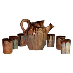 Raro set Art Nouveau AMC Wasmuel di brocca e 6 bicchieri in maiolica, Belguim