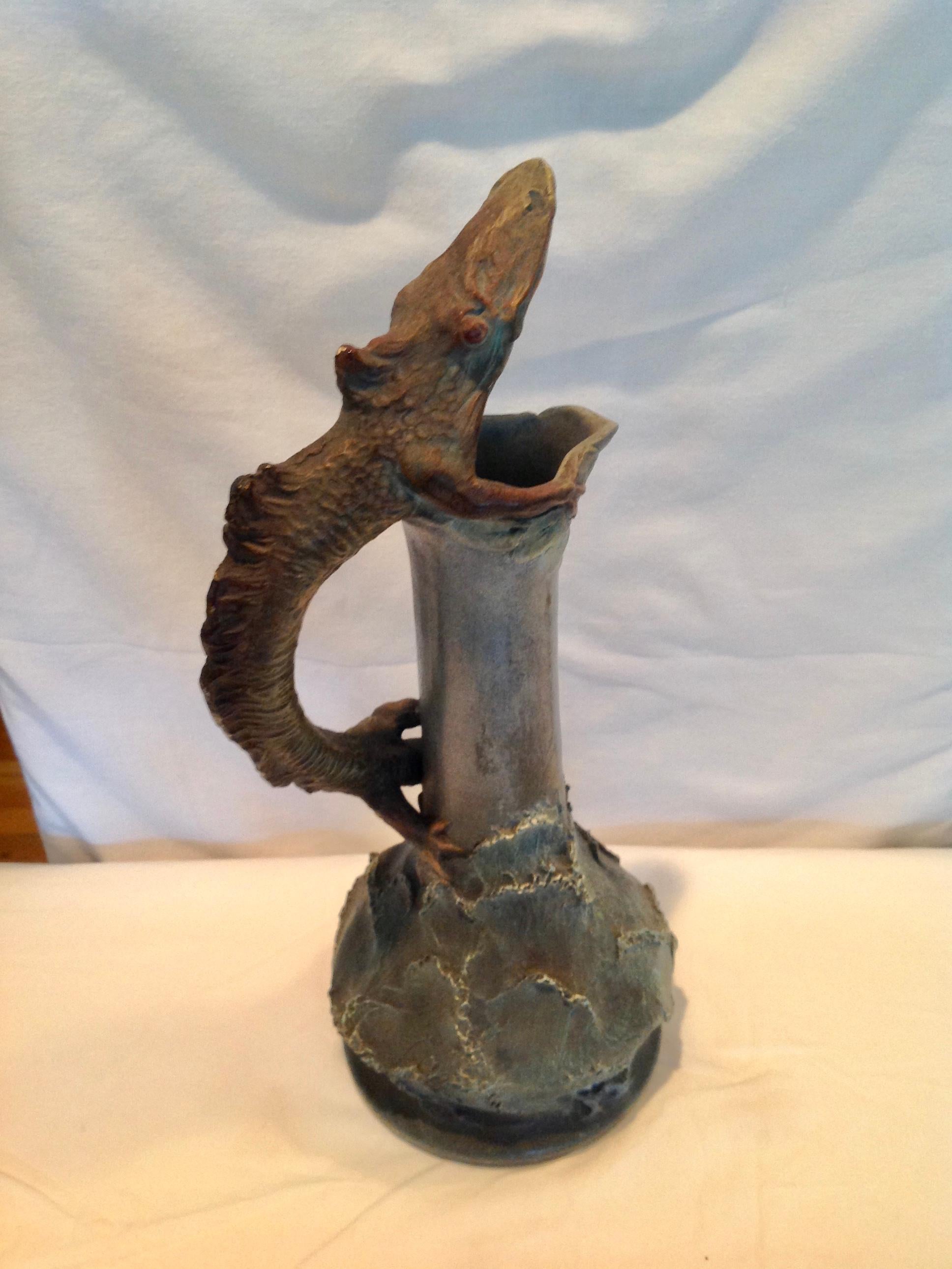 Rare Art Nouveau Art Pottery Ewer In Good Condition In West Palm Beach, FL