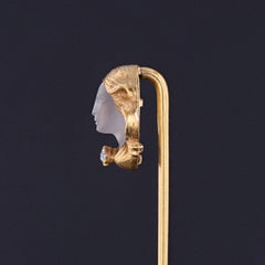 Rare Art Nouveau Carved Moonstone Woman Stickpin of 14k Gold