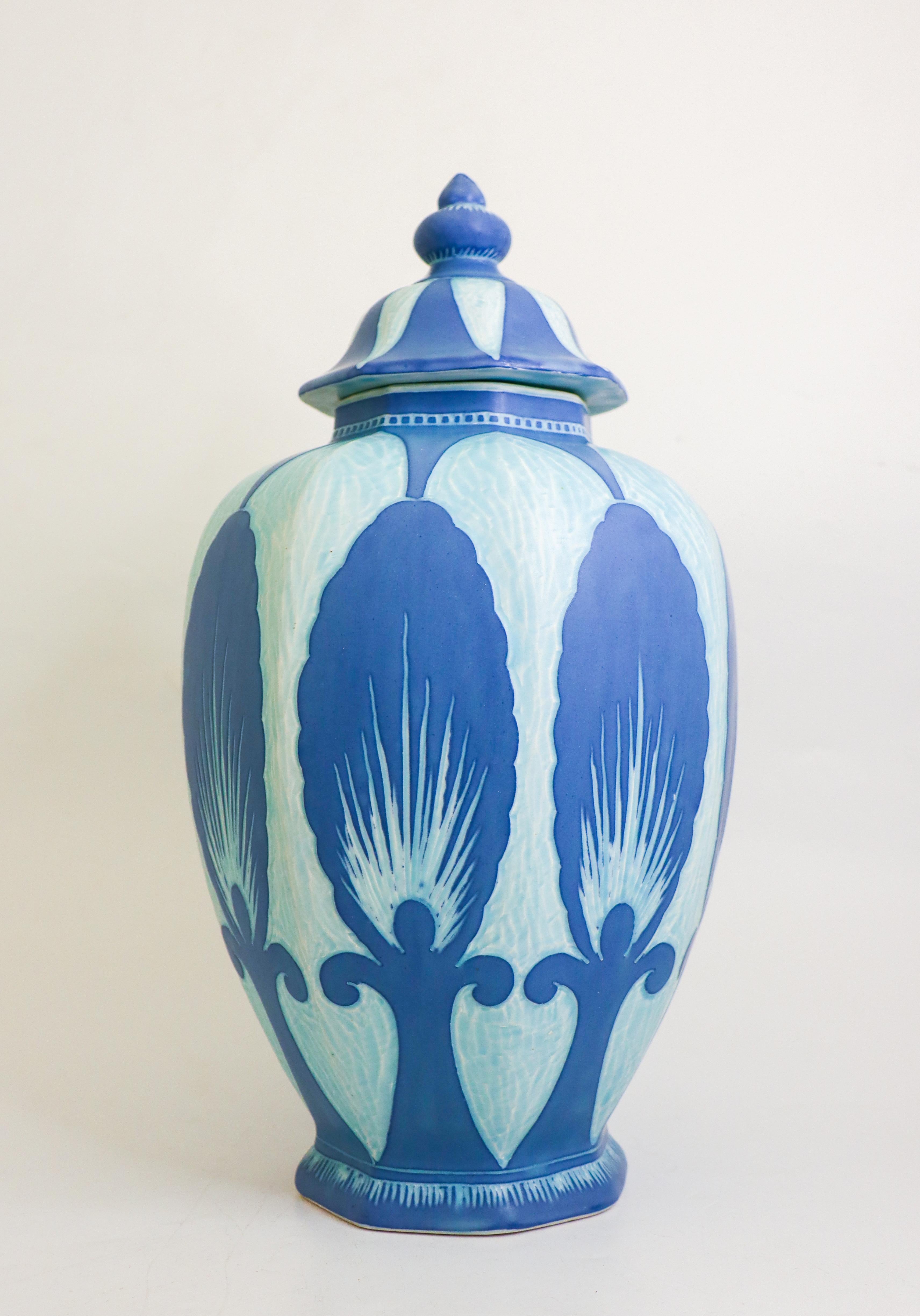 Rare Art Nouveau Ceramic Urn Turquoise & Blue Josef Ekberg Sgrafitto 1925 For Sale 1