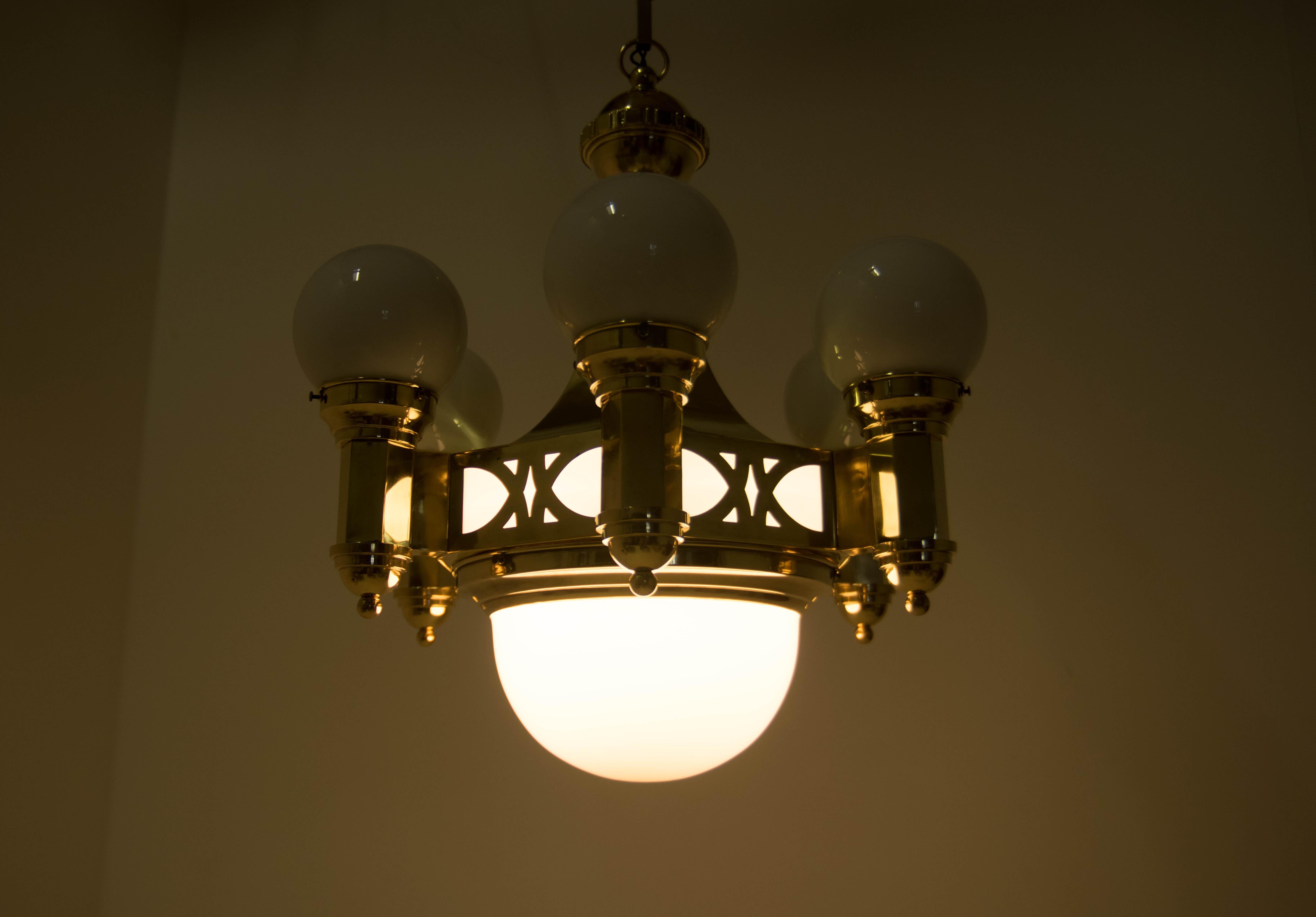 Rare Art Nouveau Chandelier by Emil Kralik for Vulkania, 1920s 3