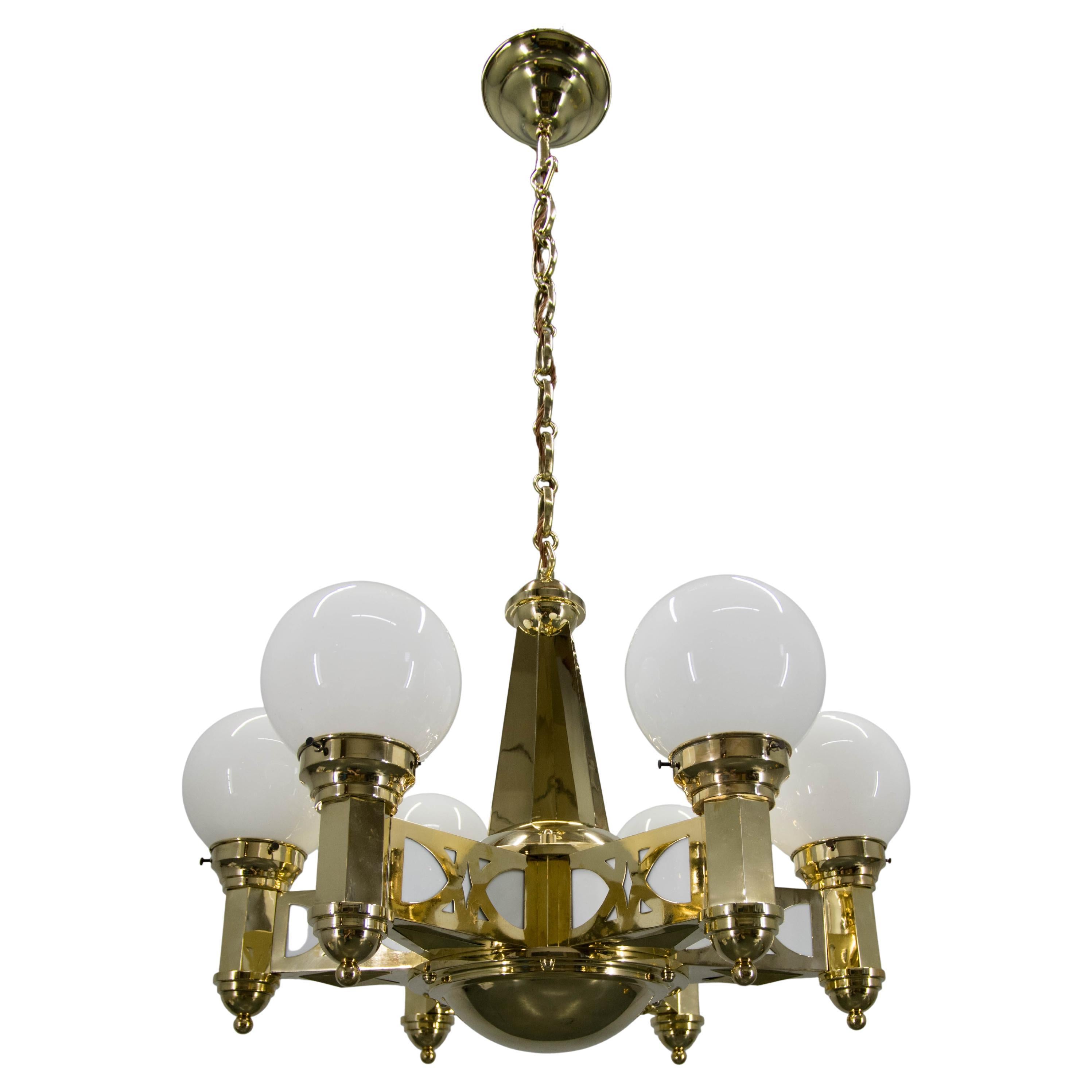 Rare Art Nouveau Chandelier by Emil Kralik for Vulkania, 1920s
