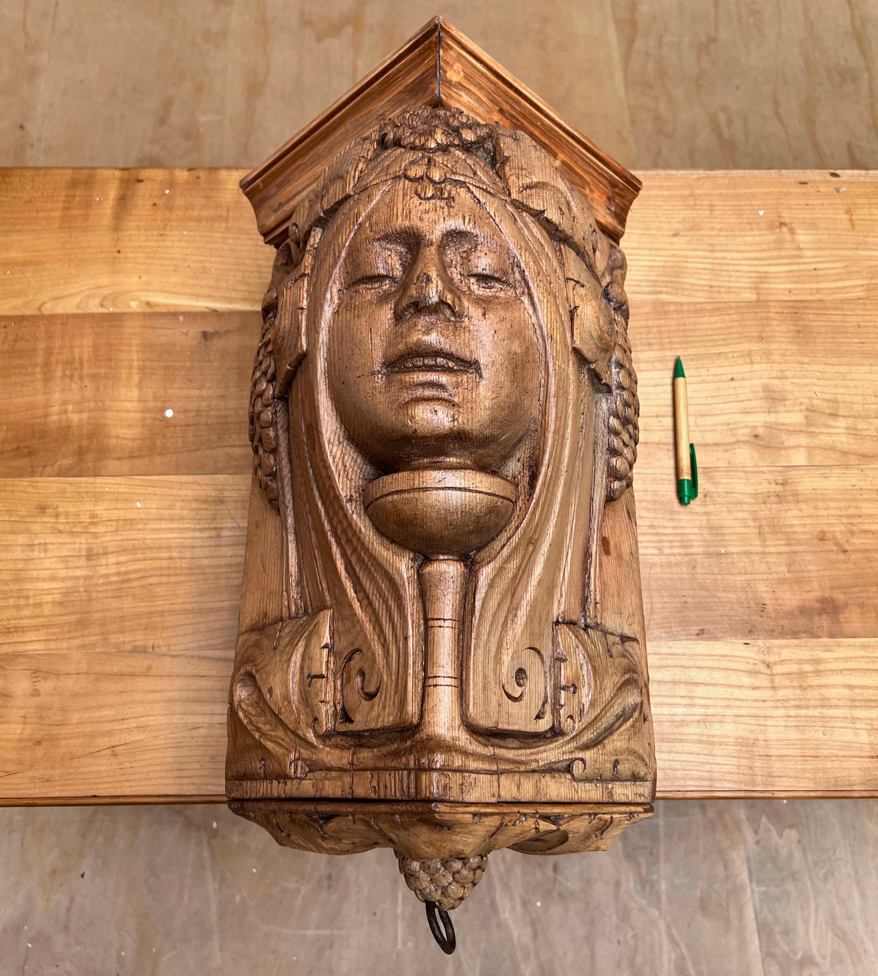 Rare Art Nouveau Era Corner Bracket / Shelf with Amphictyonis Mask / Sculpture For Sale 1