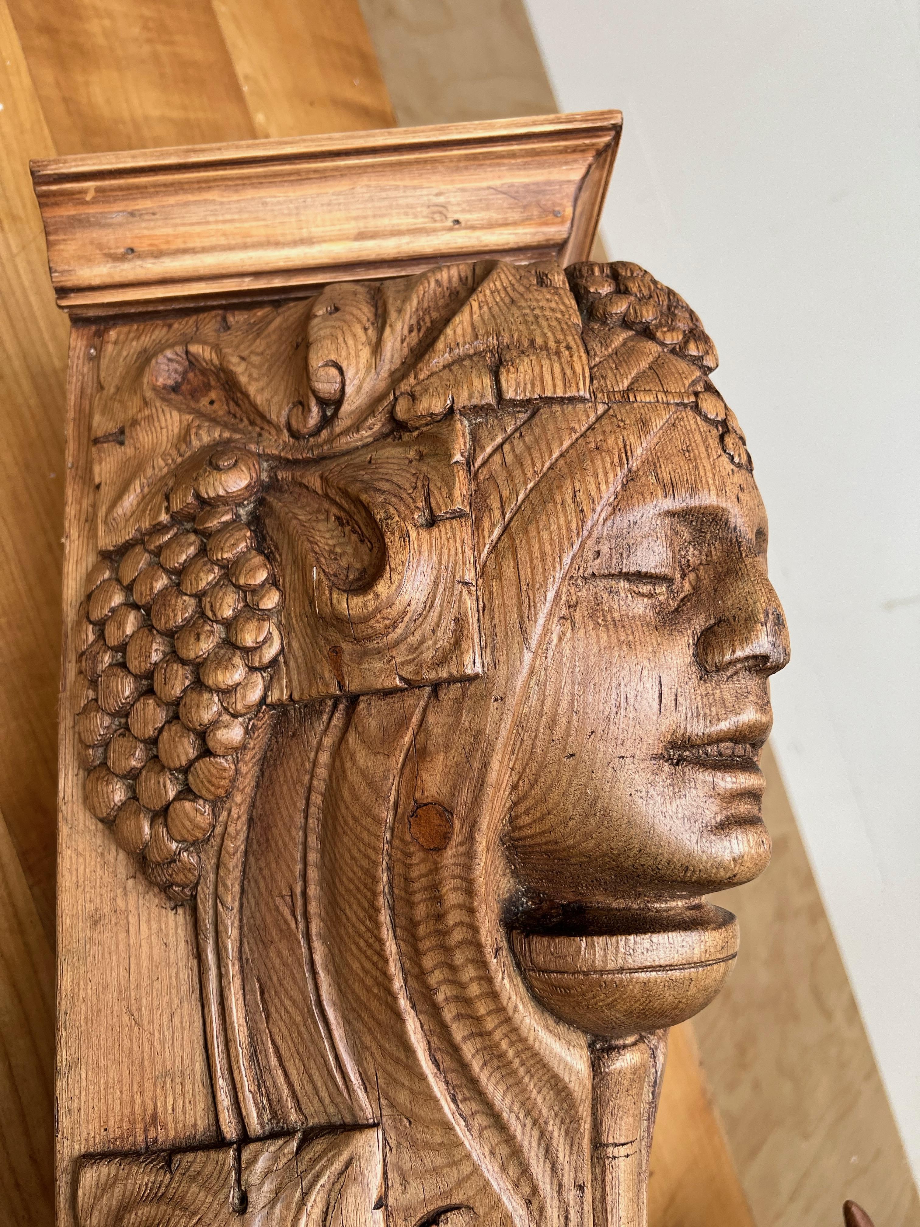 Hand-Crafted Rare Art Nouveau Era Corner Bracket / Shelf with Amphictyonis Mask / Sculpture For Sale