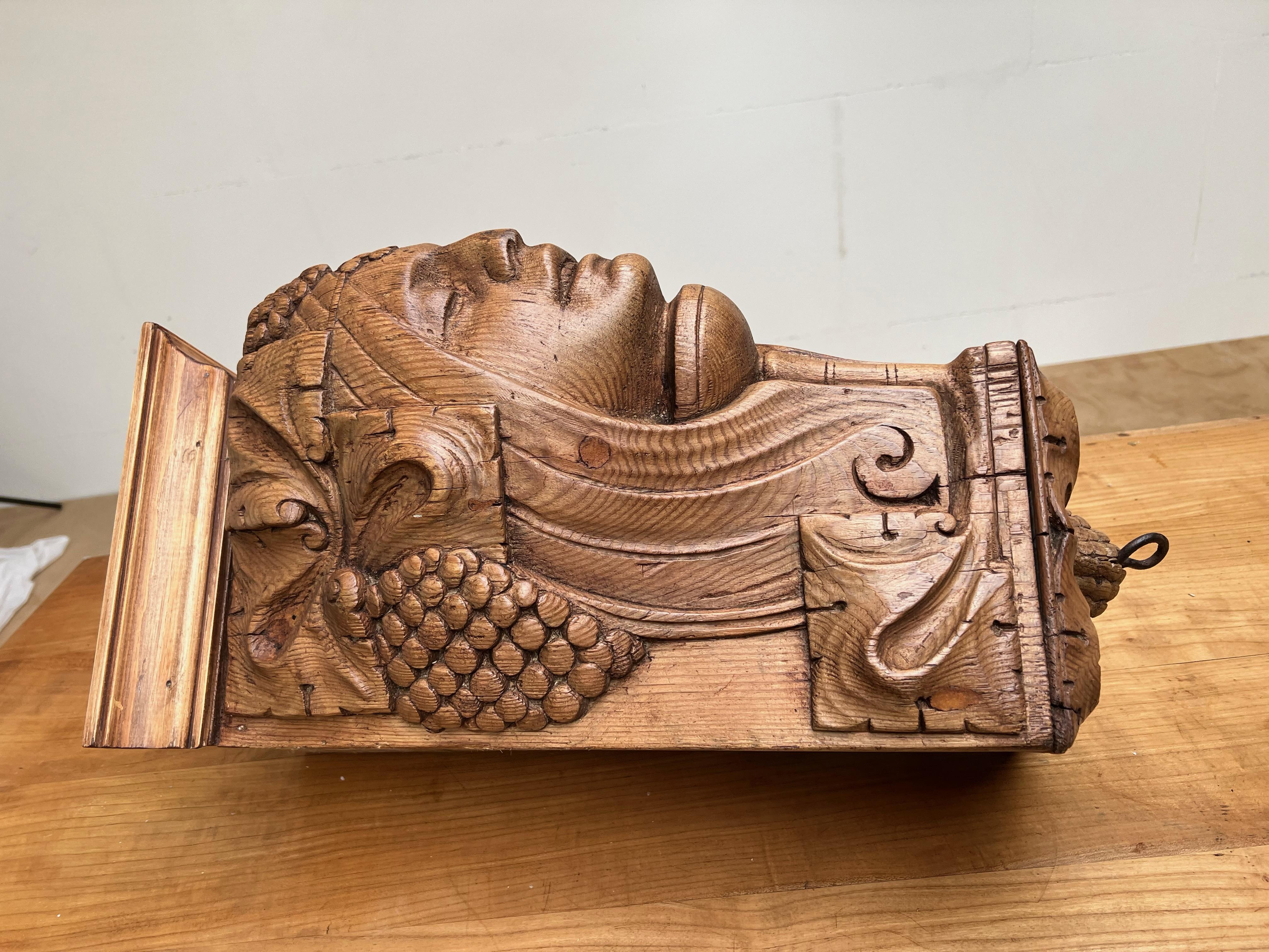 20th Century Rare Art Nouveau Era Corner Bracket / Shelf with Amphictyonis Mask / Sculpture For Sale
