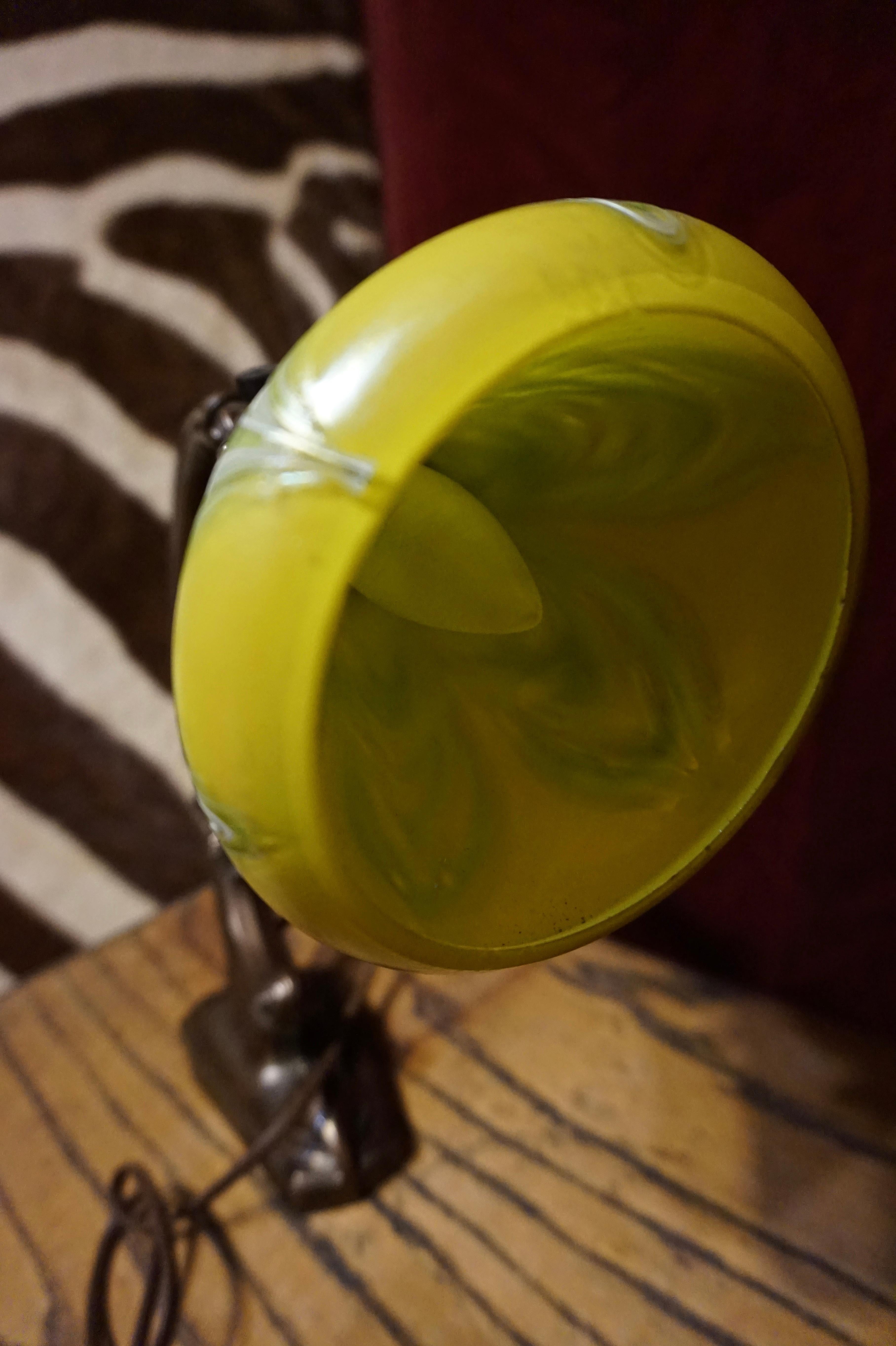 Rare Art Nouveau Hand Blown Stained Glass Brass Table Lamp Germany In Good Condition For Sale In Vancouver, British Columbia