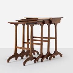 Rare Art Nouveau Nesting Tables with Botanical Marquetry by Émile Gallé