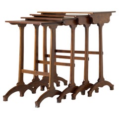 Rare Art Nouveau Nesting Tables with Botanical Marquetry by Émile Gallé