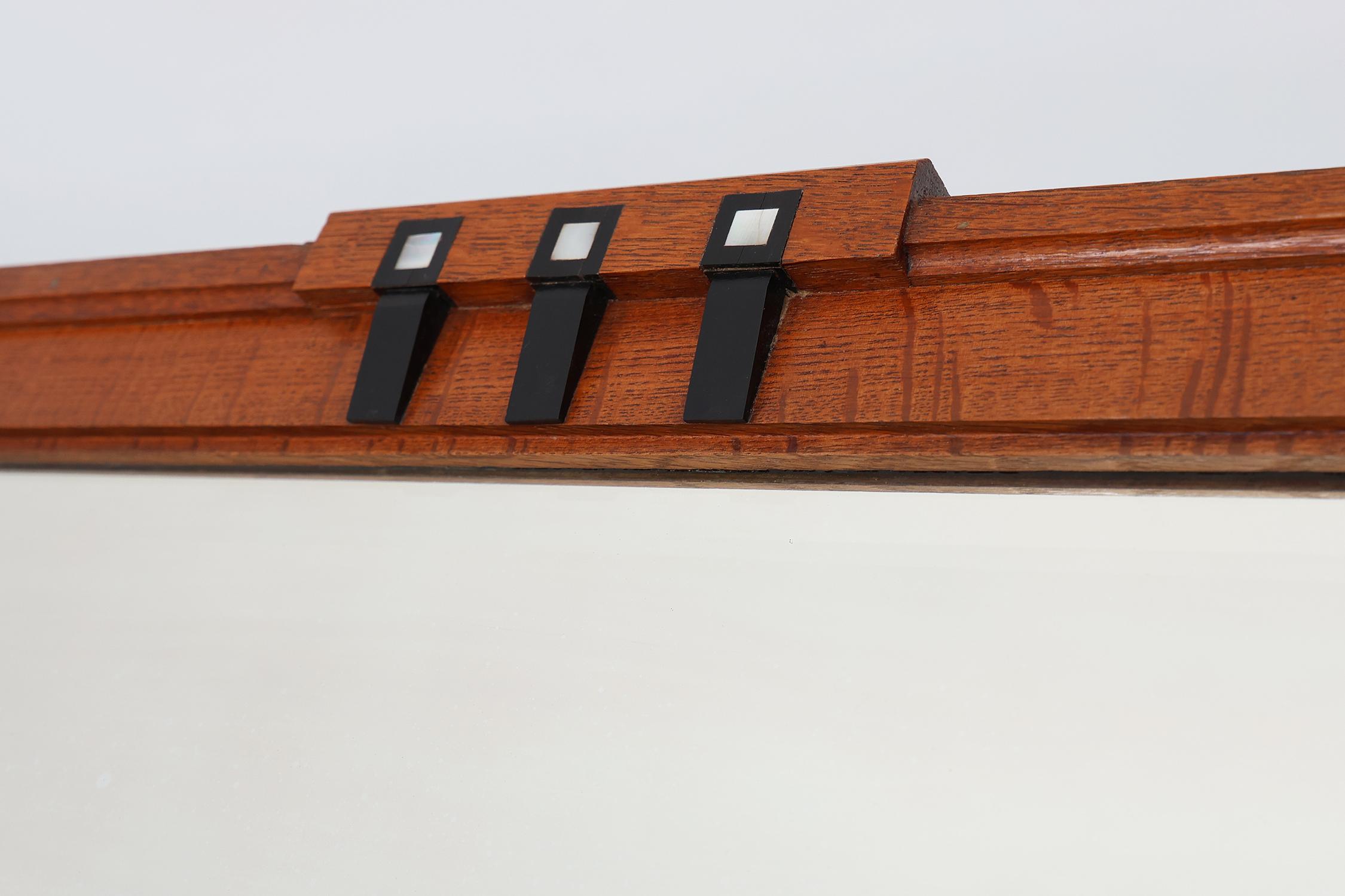 Early 20th Century Rare Art Nouveau oak mantel mirror attr. to De Coene with facet cut mirror, 1905 For Sale