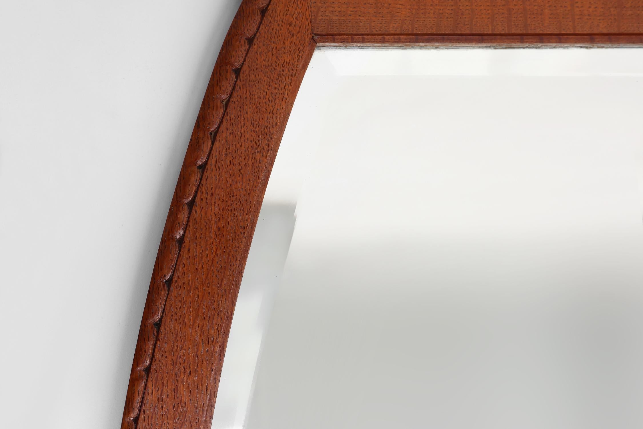 Rare Art Nouveau oak mantel mirror attr. to De Coene with facet cut mirror, 1905 For Sale 1