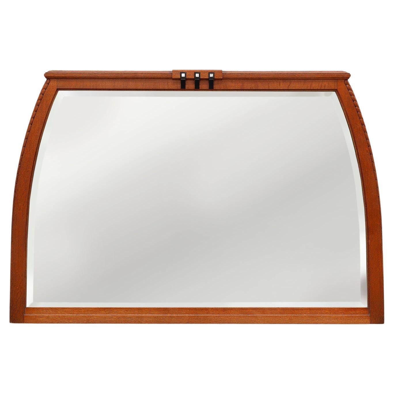 Rare Art Nouveau oak mantel mirror attr. to De Coene with facet cut mirror, 1905 For Sale
