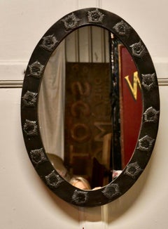 Rare Art Nouveau Oval Pewter Wall Mirror by Daum