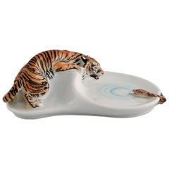 Rare Art Nouveau Stadt Meissen porcelain figure / bowl. Tiger and snake.