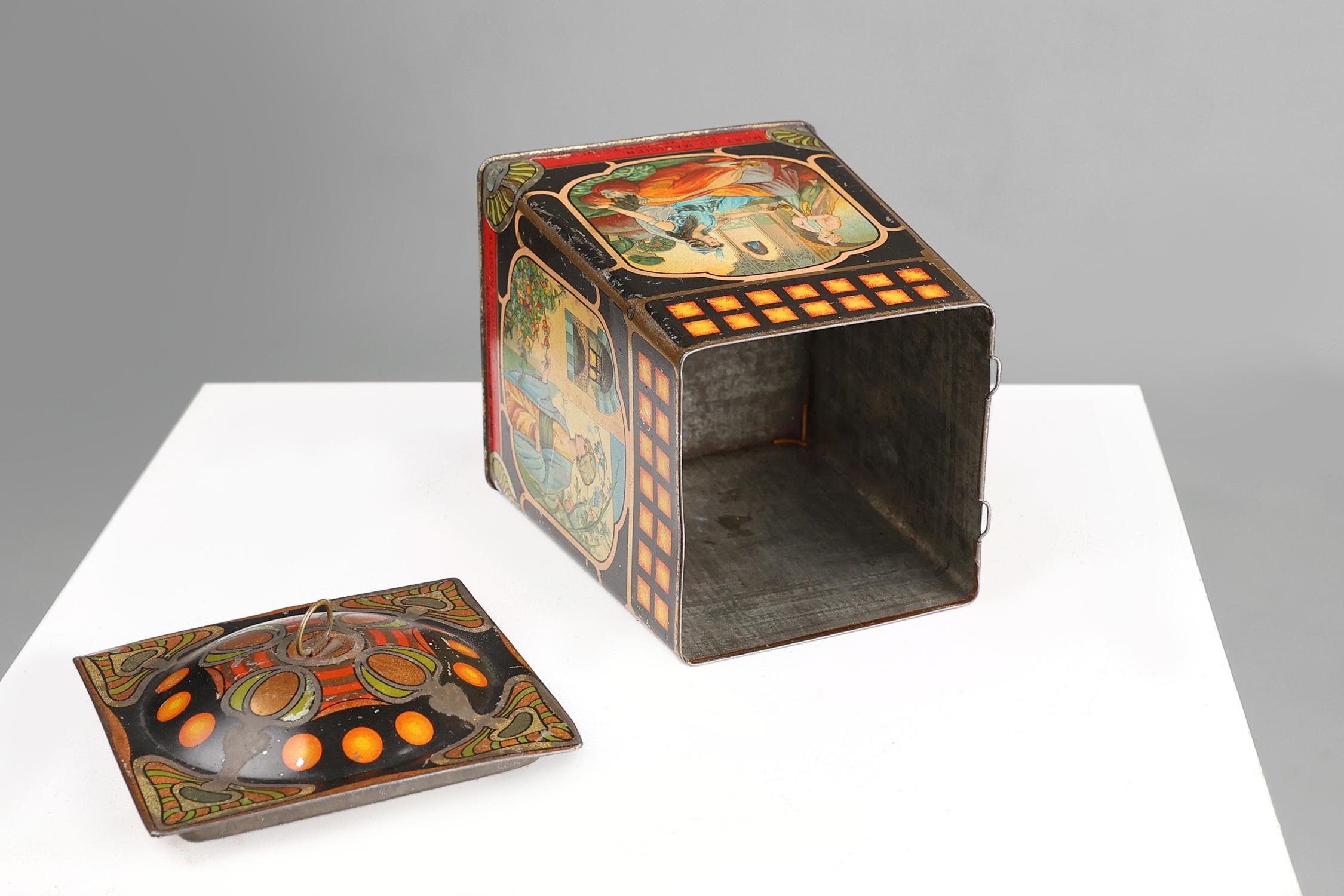 Rara caja tinnen Art Nouveau de De Beuckerlaer, Bélgica ca. 1900 en Bueno estado para la venta en Meulebeke, BE