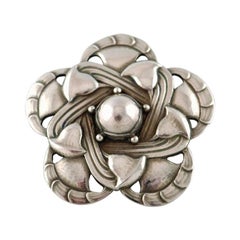 Vintage Rare Art Noveau Brooch in Sterling Silver by Georg Jensen, Design Number 12