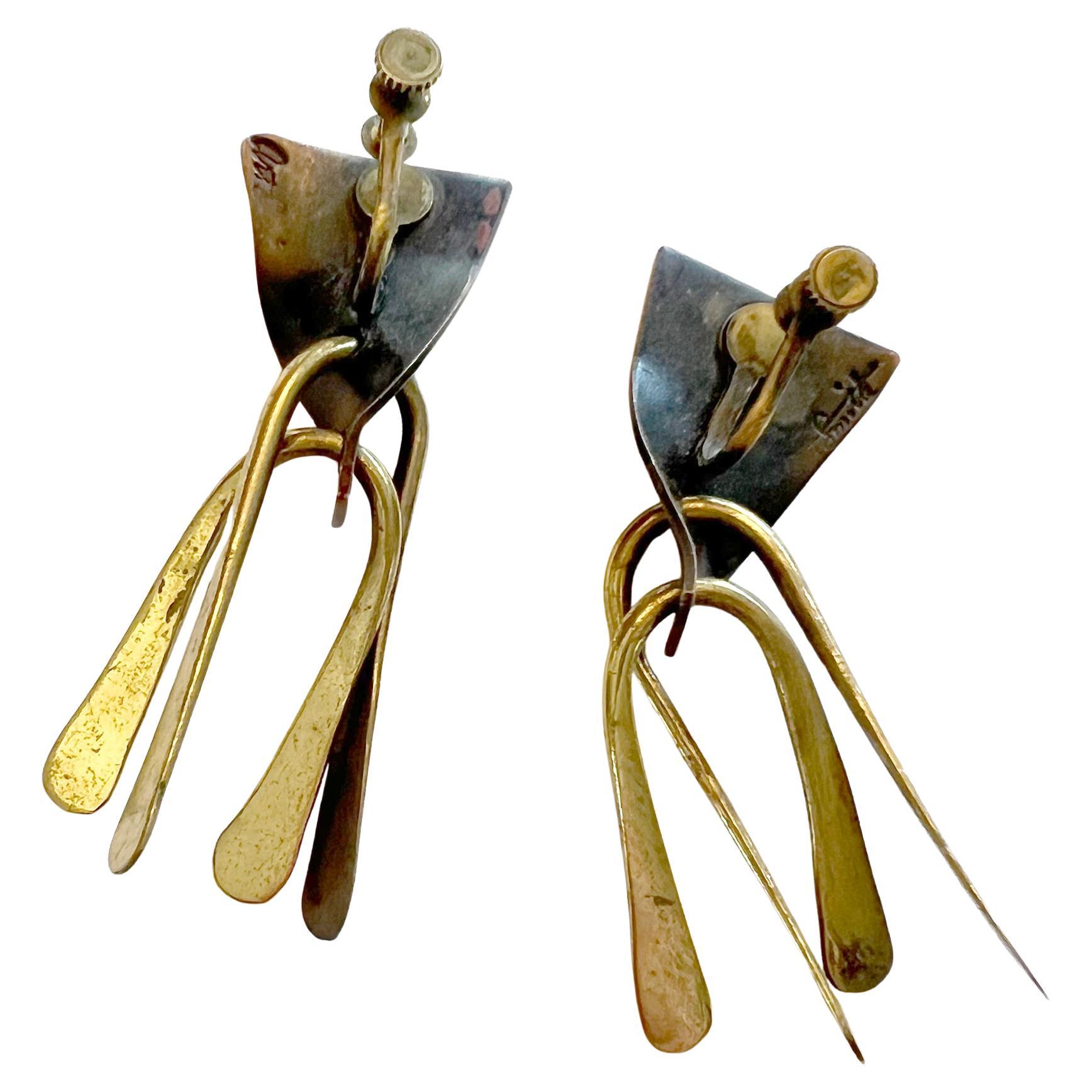Rare Art Smith American Modernist Copper and Brass Kinetic Earrings 1950s For Sale 1