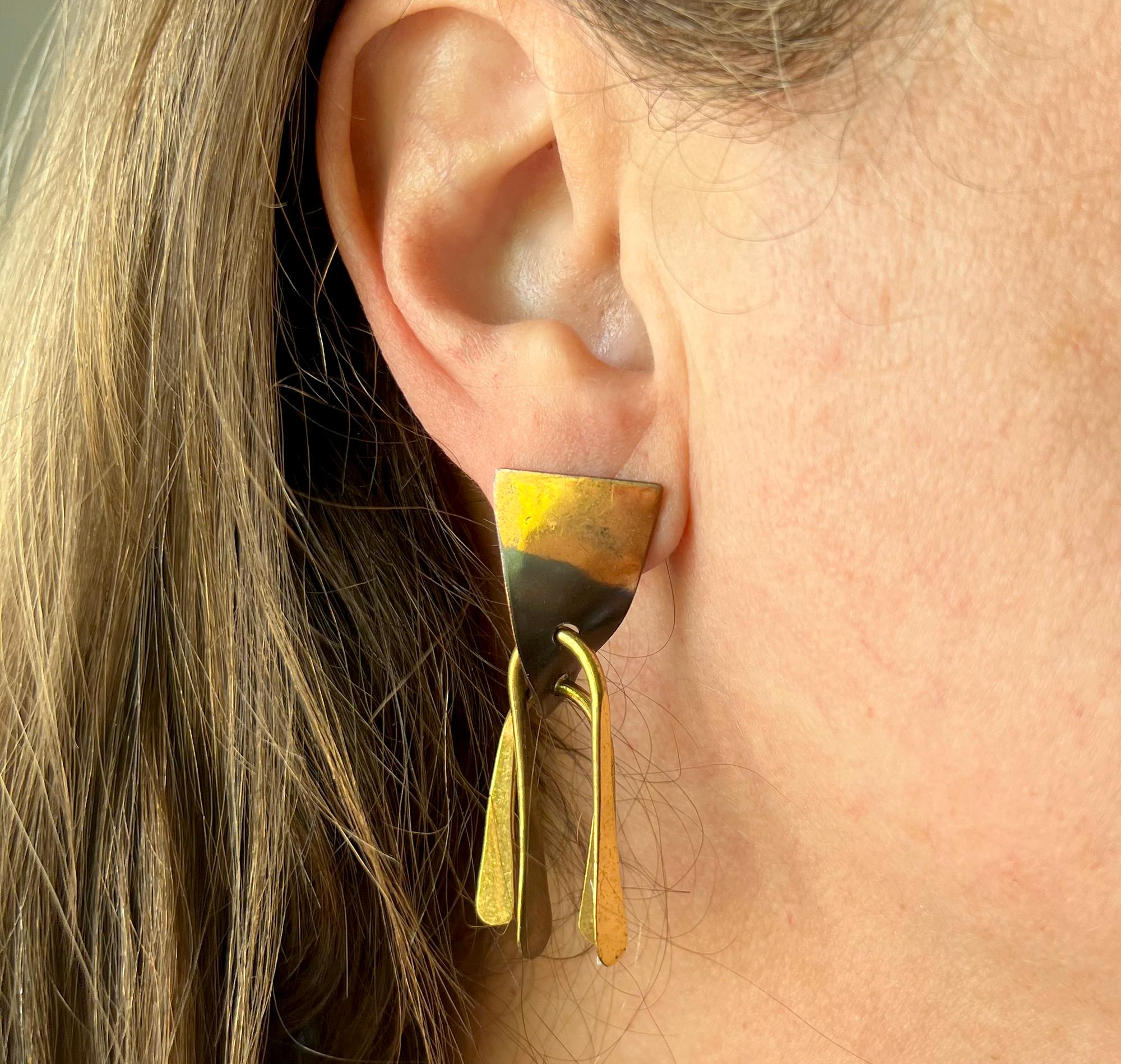Women's or Men's Rare Art Smith American Modernist Copper and Brass Kinetic Earrings 1950s For Sale