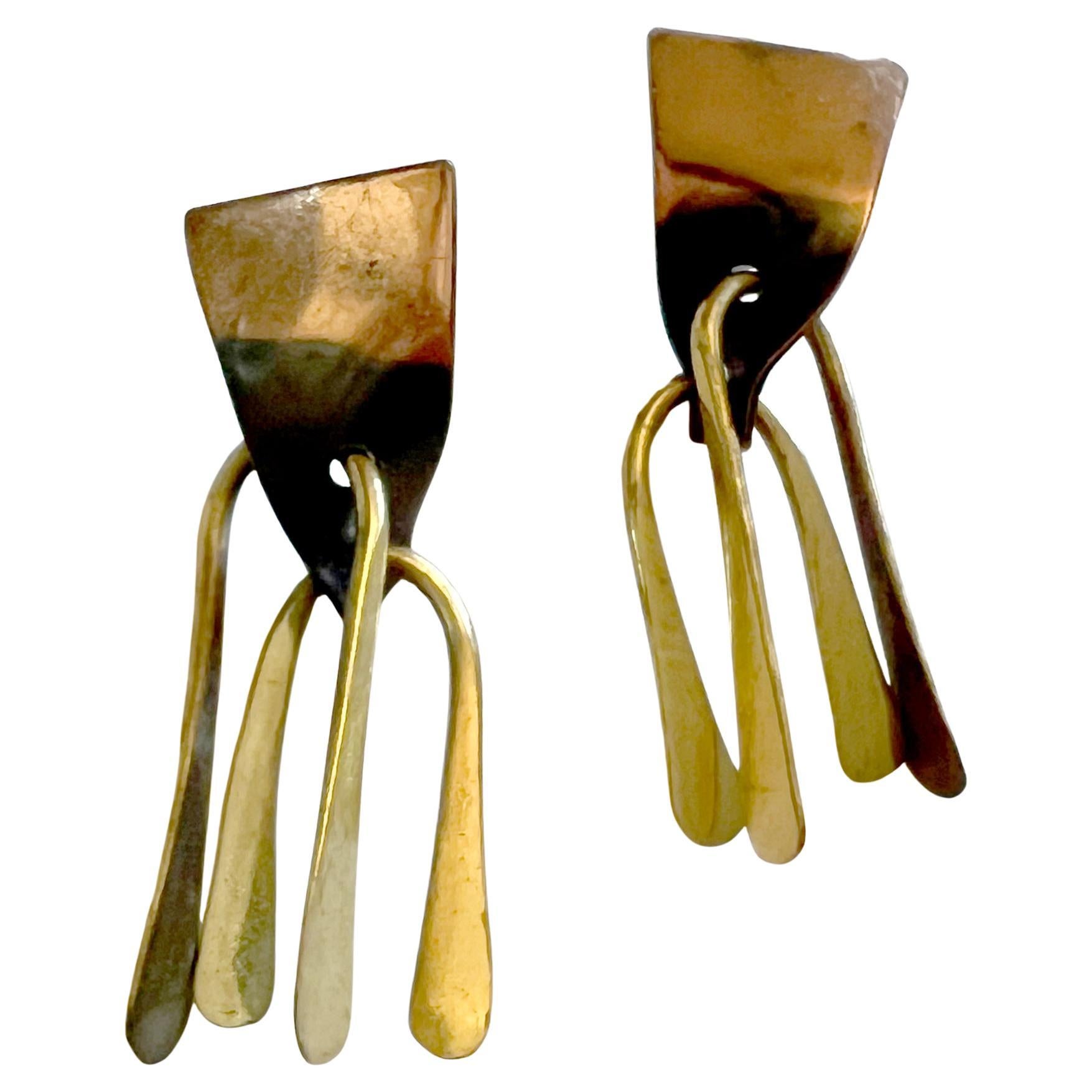 Rare Art Smith American Modernist Copper and Brass Kinetic Earrings 1950s For Sale