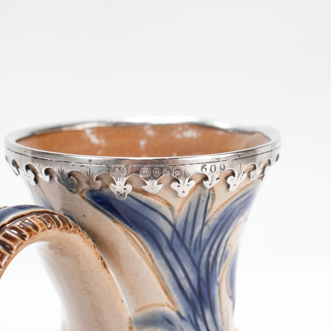 Rara brocca in gres Doulton Lambeth con montatura in argento di Arthur Barlow 5