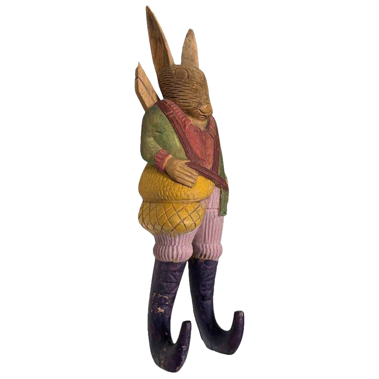 Rare Arthur Court Handcarved Folkart Rabbit Wall Hook Coat Holder