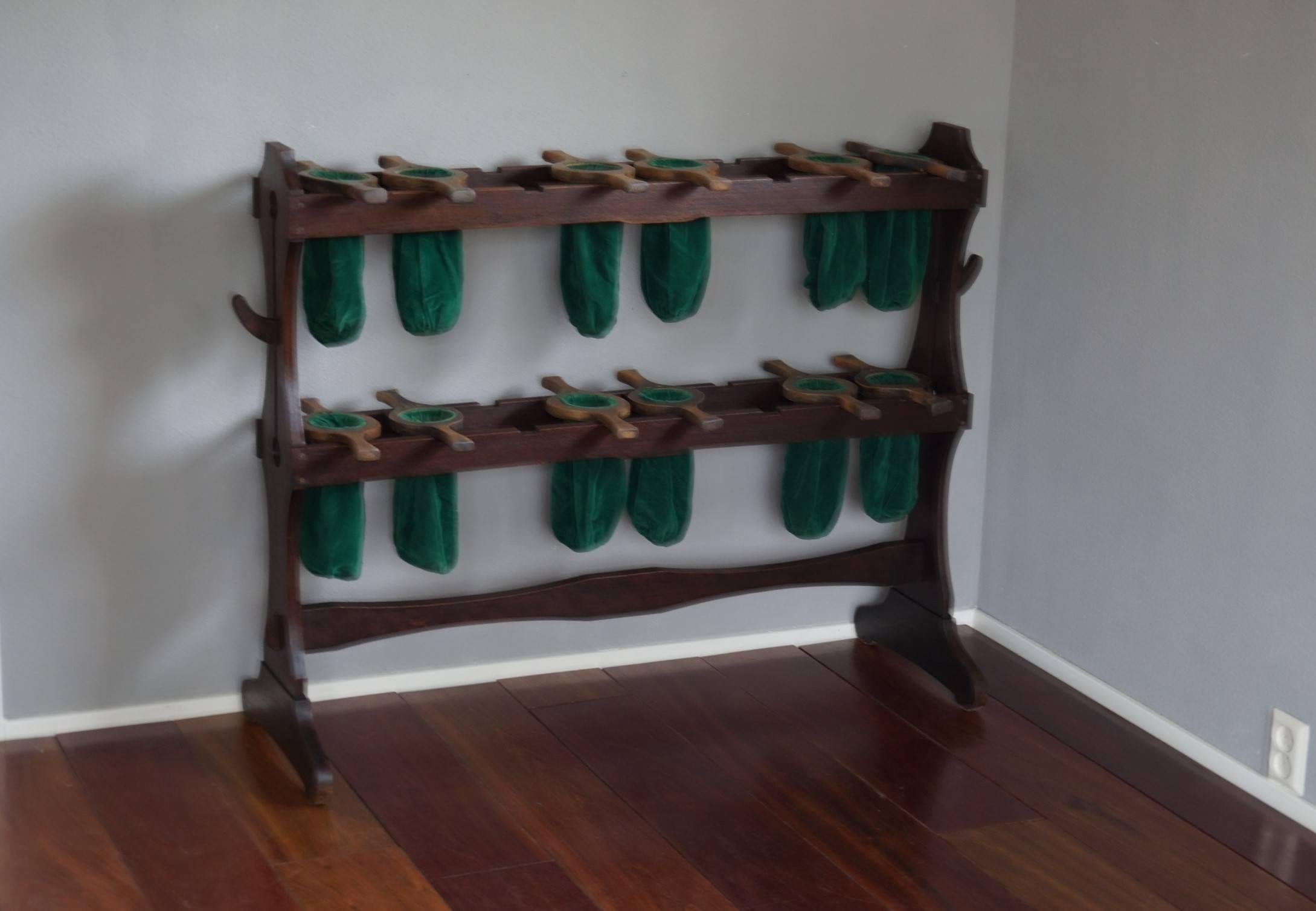 Arts & Crafts Church Offering Bags Stand with 12 Original Wood and Velvet Bags 2